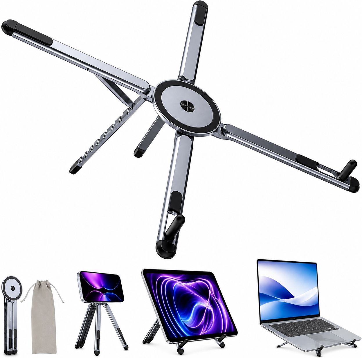 Velmi Foldable Aluminium Laptop Holder Multi Angle Adjustable Stand Supports Better Productivity Aluminium Rotatable Laptop Stand with Adjustable Height Compatible with Universal Laptops-image-34
