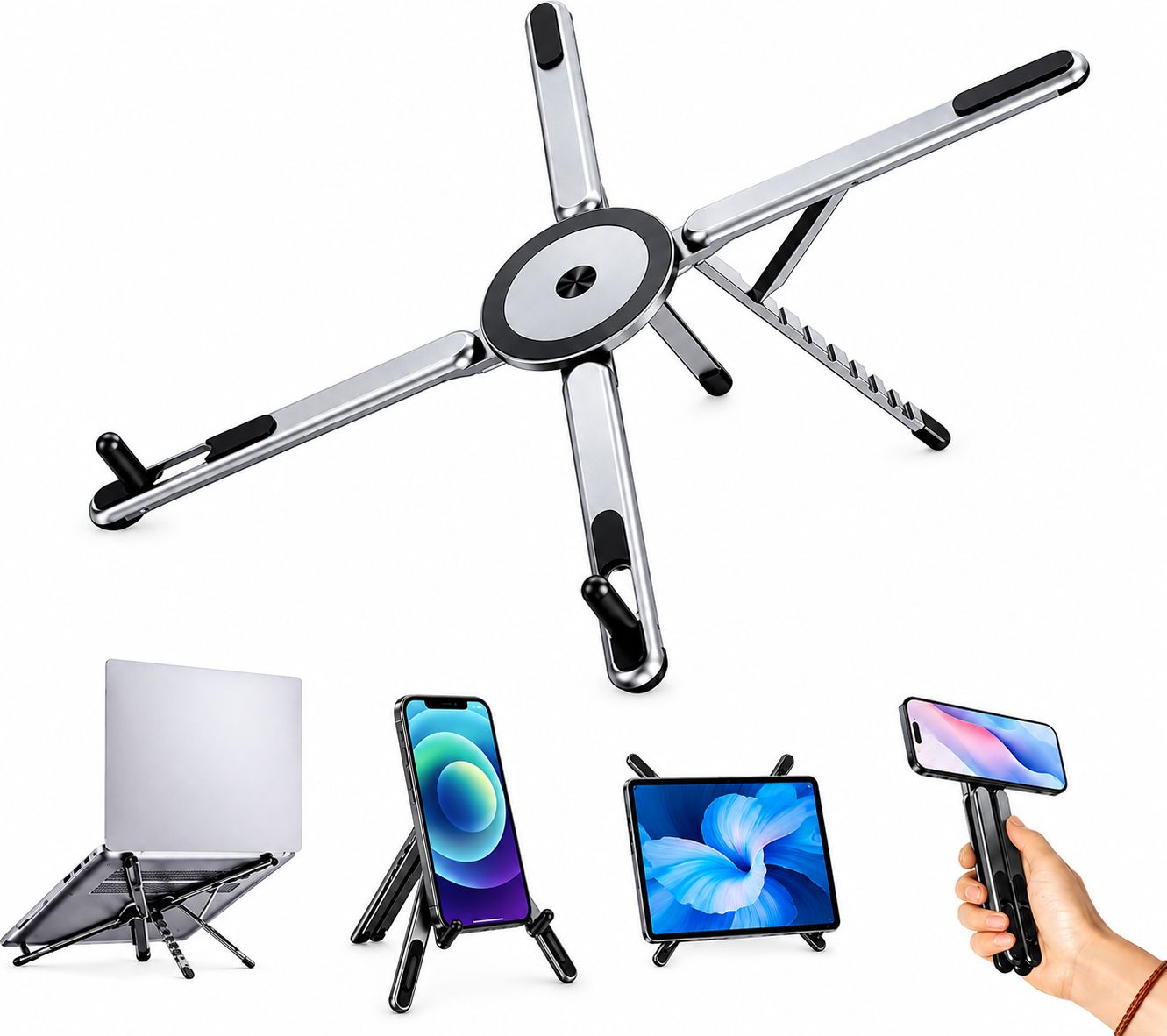 Jaaro Universal Laptop Stand Foldable Adjustable Holder for 10 to 17 Inch Devices Elegant Modern Appearance Aluminium Rotatable Laptop Stand with Adjustable Height Compatible with Universal Laptops-image-33