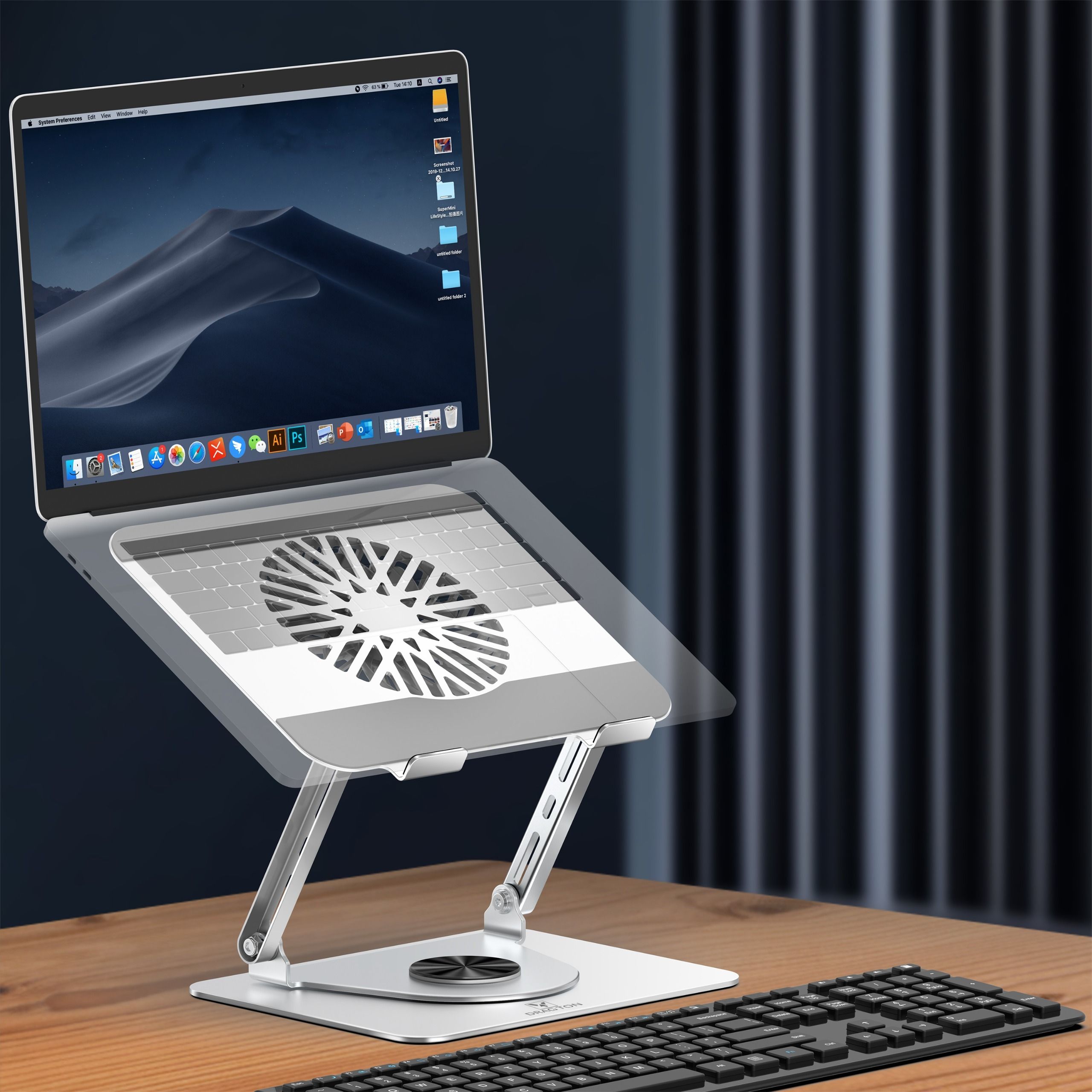 drag ton Laptop Stand, Silver, Aluminum, Up to 17 inch, 360° Rotatable, Foldable Laptop Stand |Portable Laptop & Tablet Stand with fan Supports Upto 17inchs Aluminium Desk Stand Rotatable Laptop Stand with Adjustable Height Compatible with Universal Laptops-image-38
