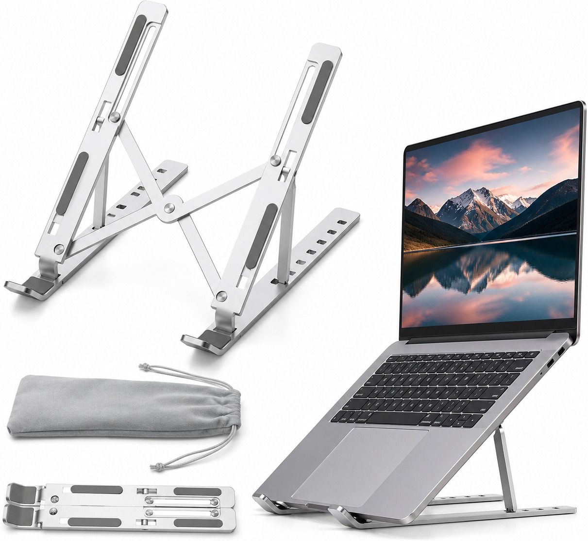 Gripzee GripZee ErgoFold 6 Aluminum Foldable 6-Level Adjustable Laptop & Tablet Stand Aluminium Rotatable Laptop Stand with Adjustable Height Compatible with Universal Laptops-image-28