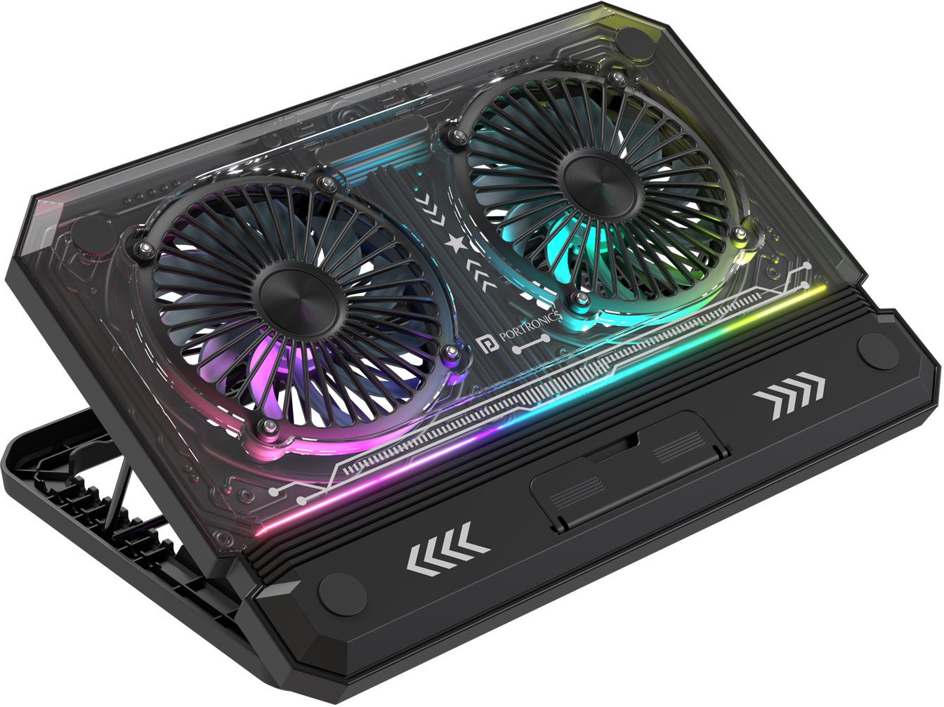 Portronics My Buddy Air 5 Laptop Cooling Pad, 2 Cooling Fans, Height Adjust, RGB Lights, Laptop Stand-image-3