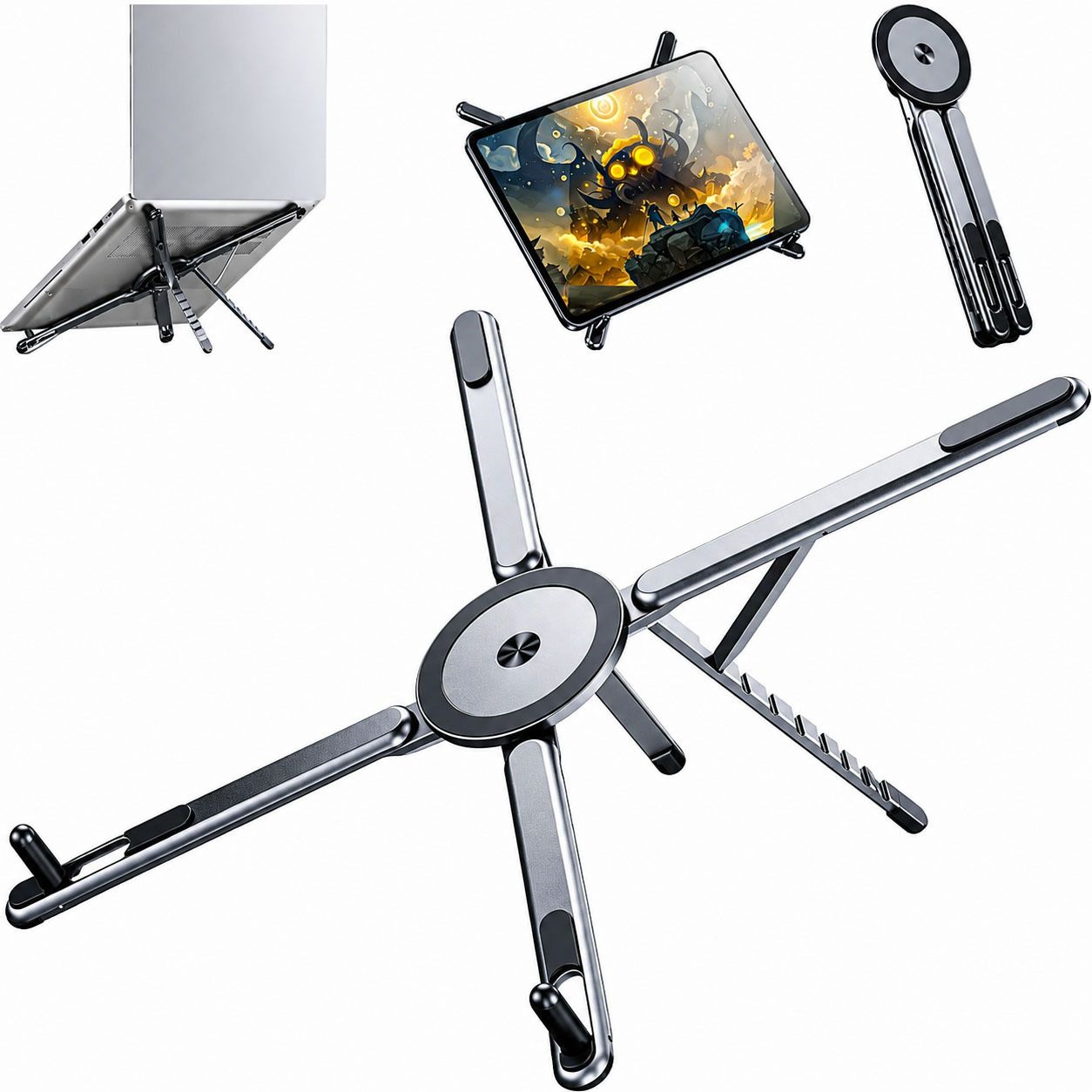 Velmi Aluminium Laptop Stand 360° Rotating Foldable Adjustable Desk Stand Ergonomic Working Position Aluminium Rotatable Laptop Stand with Adjustable Height Compatible with Universal Laptops-image-34