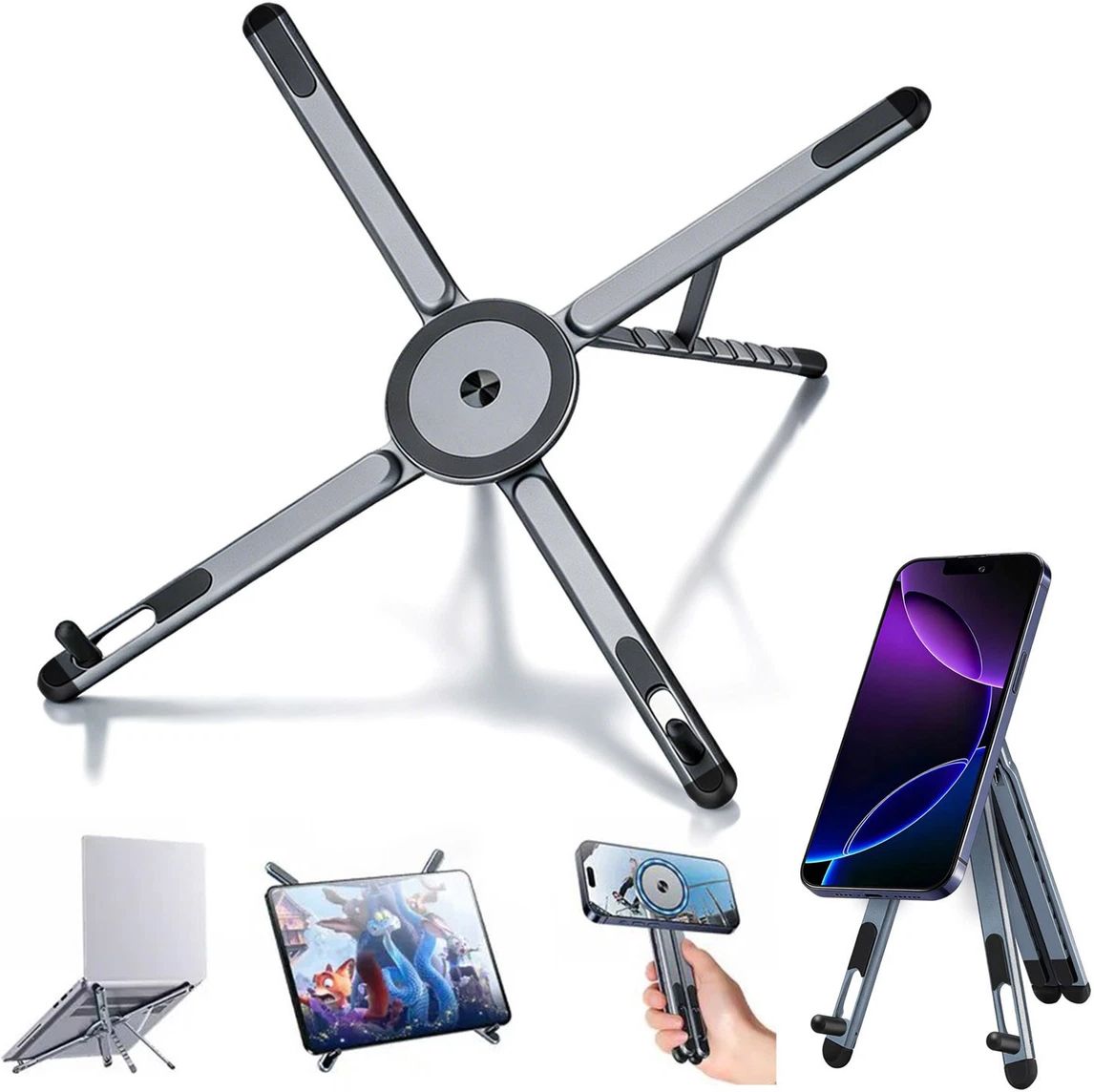 Hespa Portable Foldable Aluminium Laptop Stand with 360° Rotation Titanium Grey Stylish Minimalist Design Aluminium Rotatable Laptop Stand with Adjustable Height Compatible with Universal Laptops-image-33