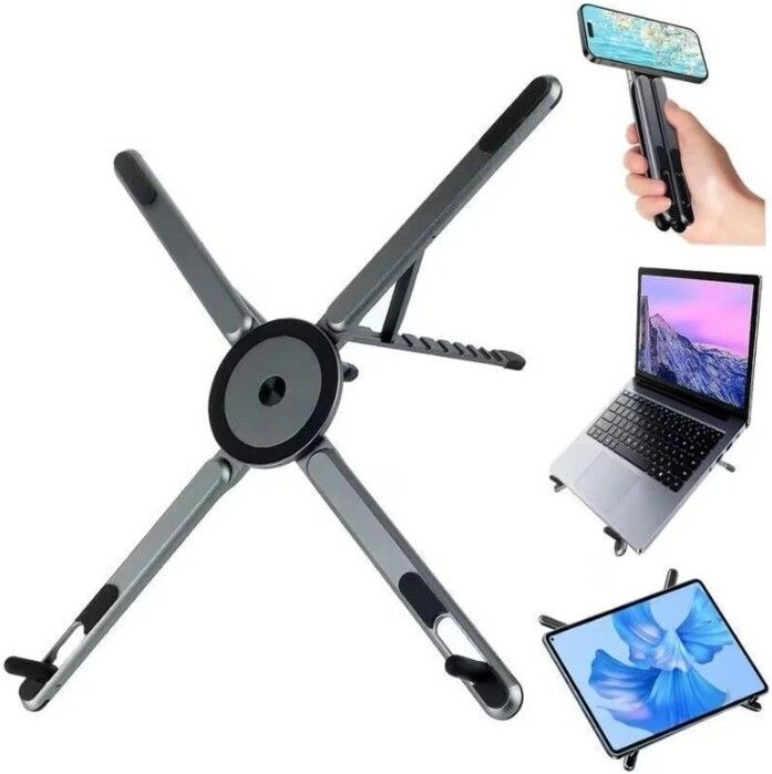 HGT 3-in-1 Foldable Magnetic Laptop, Tablet & Phone Stand Adjustable Aluminium Foldable Height Adjustable Magnetic Aluminum Stand Mobile Holder Iron Rotatable Laptop Stand with Adjustable Height Compatible with Universal Laptops-image-17