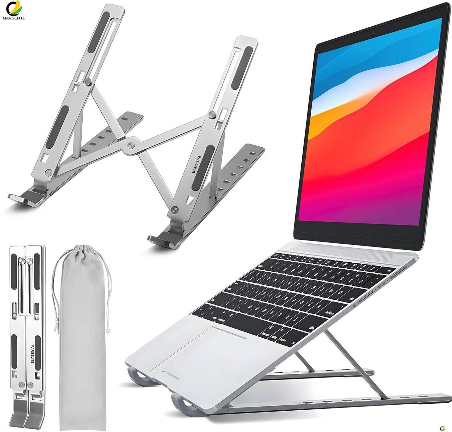 Viktarma Adjustable Desk Stand Laptop Phone Book Use MARS-ST33 Aluminium Laptop Stand with Adjustable Height Compatible with 26 - 35 cm Laptops-image-26