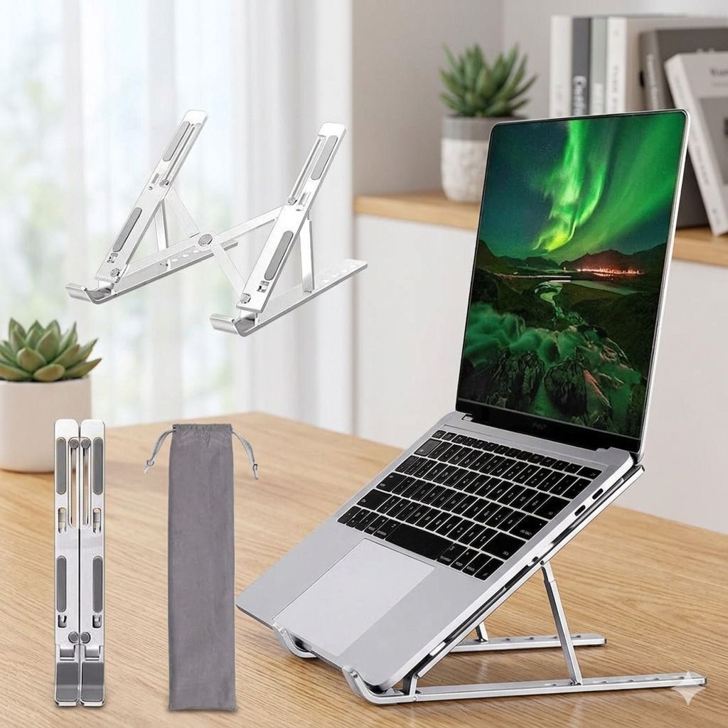 SYF EasyRise Aluminium Stand ALS-1016 Aluminium, Stainless Steel Rotatable Laptop Stand with Adjustable Height Compatible with Universal, 26 - 35 cm Laptops-image-39