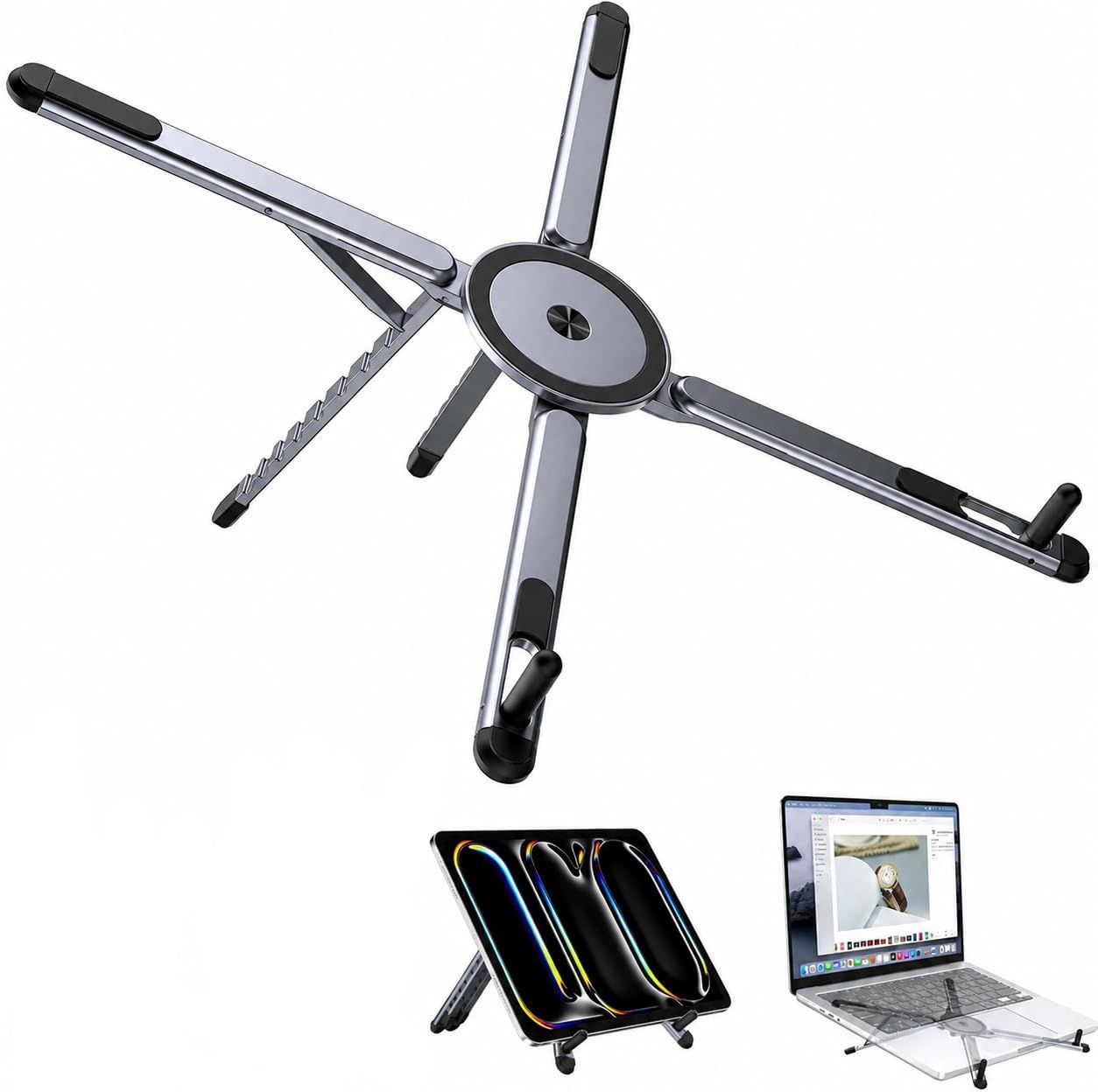 Velmi Foldable Aluminium Laptop Stand for Office Home Study Desk Corrosion Resistant Finish Aluminium Rotatable Laptop Stand with Adjustable Height Compatible with Universal Laptops-image-49