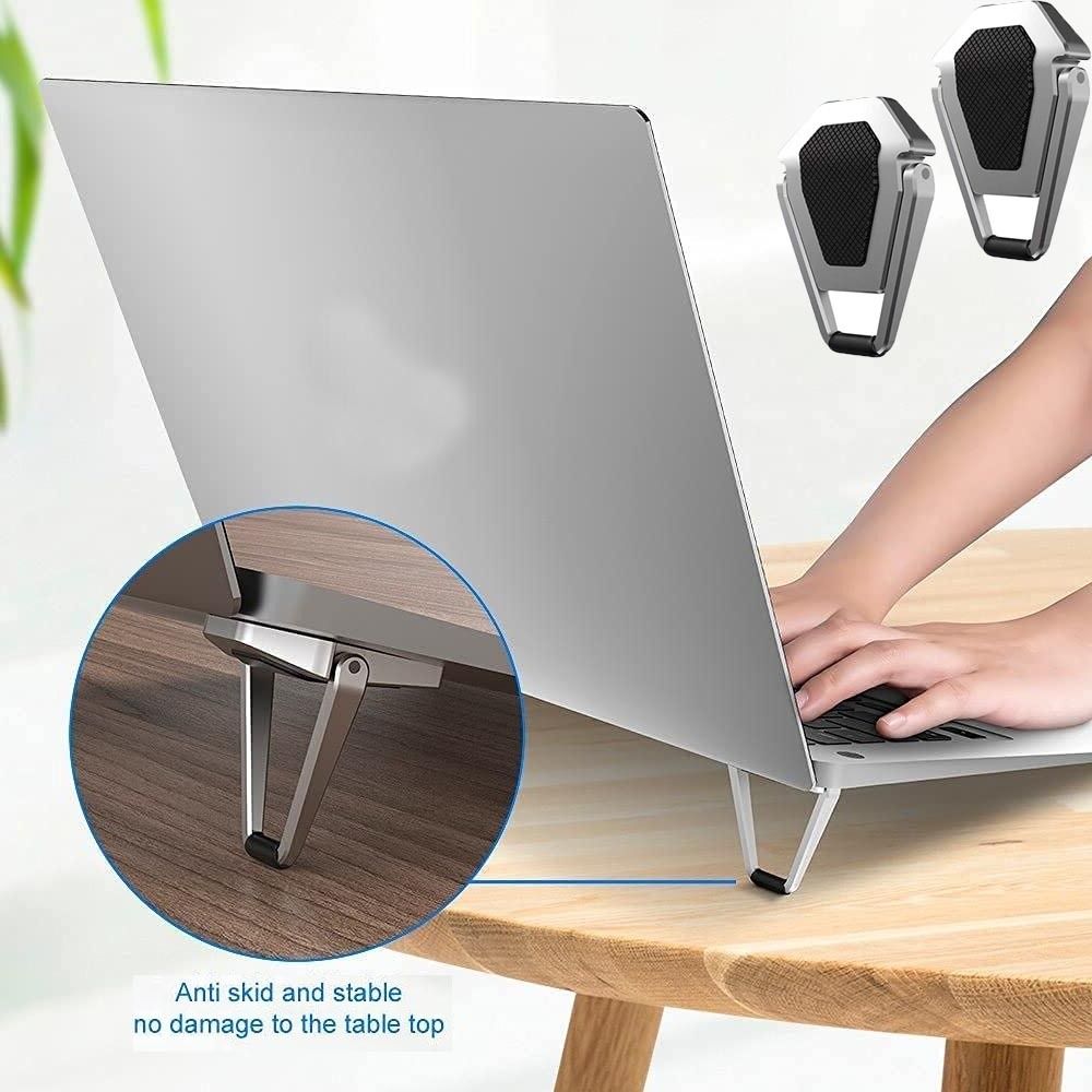 POZUB Laptop Stand Holder Portable Invisible Laptop Riser Lightweight Desk Stand Mini Non-Slip Base Cooling & Ventilation Portable Invisible Laptop Riser Stand Aluminium Floor and Desk Stand Rotatable Laptop Stand Compatible with Universal Laptops-image-16