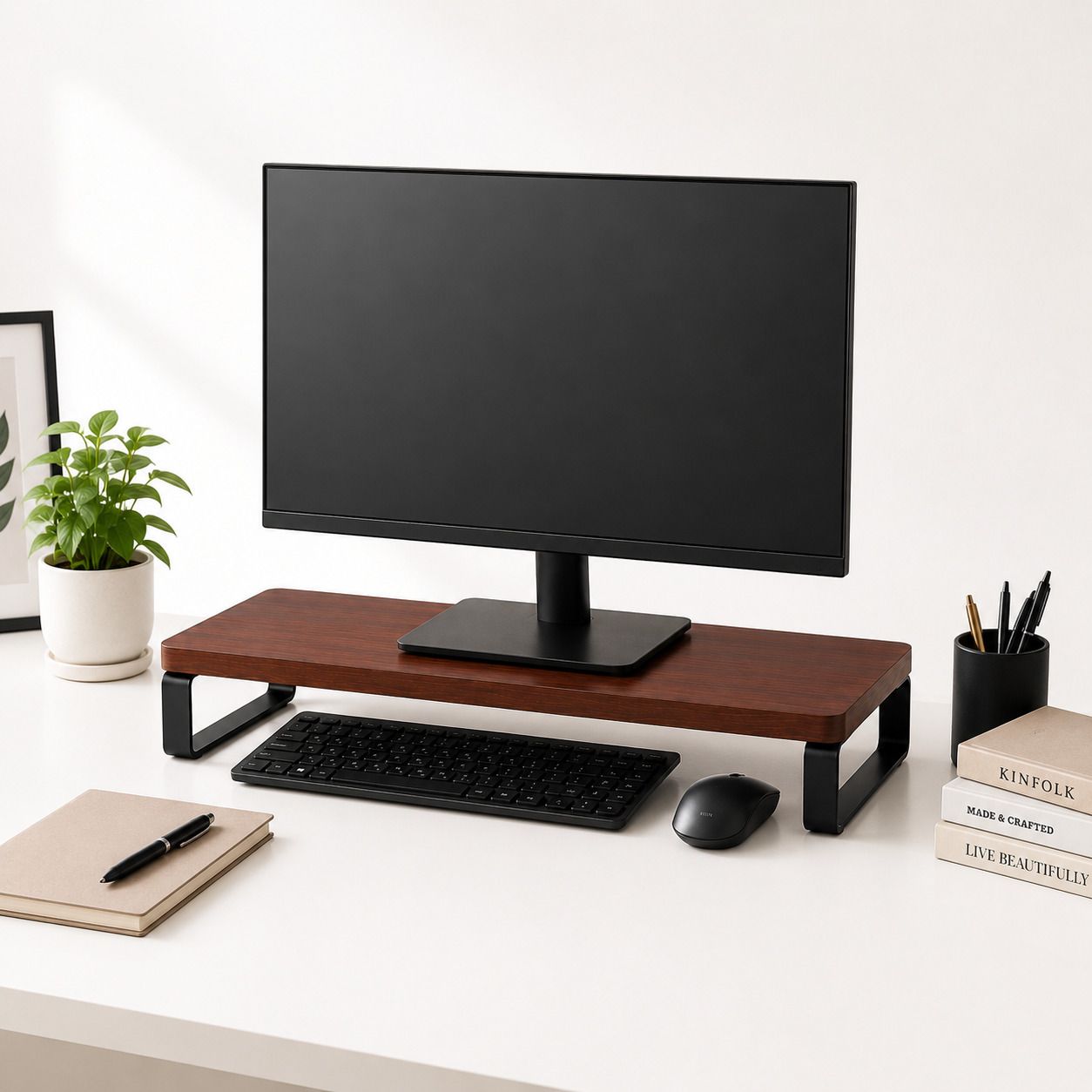 AADIX ENTERPRISES Wooden Monitor Stand Riser with Metal Legs | Walnut Finish Moniter Stand Wooden Laptop Stand Compatible with Universal Laptops-picture-26