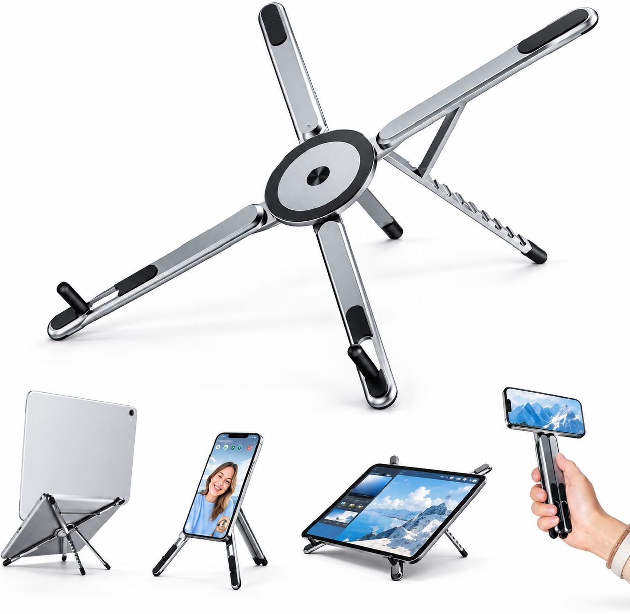 Hespa Compact Foldable Laptop Stand with Magnetic Phone Holder Aluminium Build Open Cooling Ventilation Aluminium Rotatable Laptop Stand with Adjustable Height Compatible with Universal Laptops-image-32