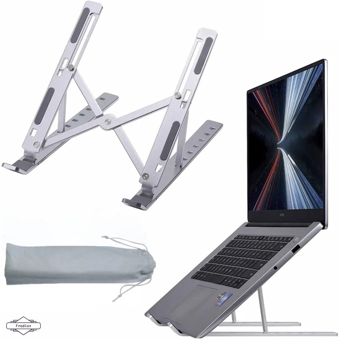 Frodiox Aluminum 6 Adjustable Foldable Portable Laptop Stand Desktop Tablet Stand FR14 Aluminium Floor and Desk Stand Rotatable Laptop Stand with Adjustable Height Compatible with Universal Laptops-image-30