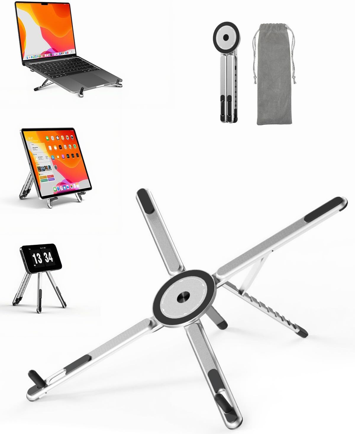 Hespa Universal Laptop Holder Adjustable Aluminium Stand for Daily Office Work Supports Daily Work Use Aluminium Rotatable Laptop Stand with Adjustable Height Compatible with Universal Laptops-image-29