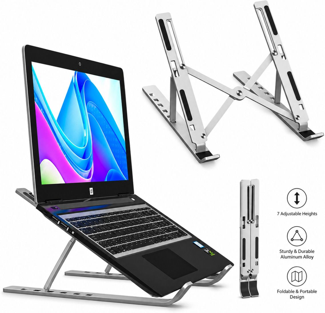 SVM Aluminium 6-Level Adjustable Laptop Stand for Laptop & Tablet Aluminium 6-Level Adjustable Laptop Stand for Laptop & Tablet Aluminium Rotatable Laptop Stand with Adjustable Height Compatible with Universal Laptops-image-35