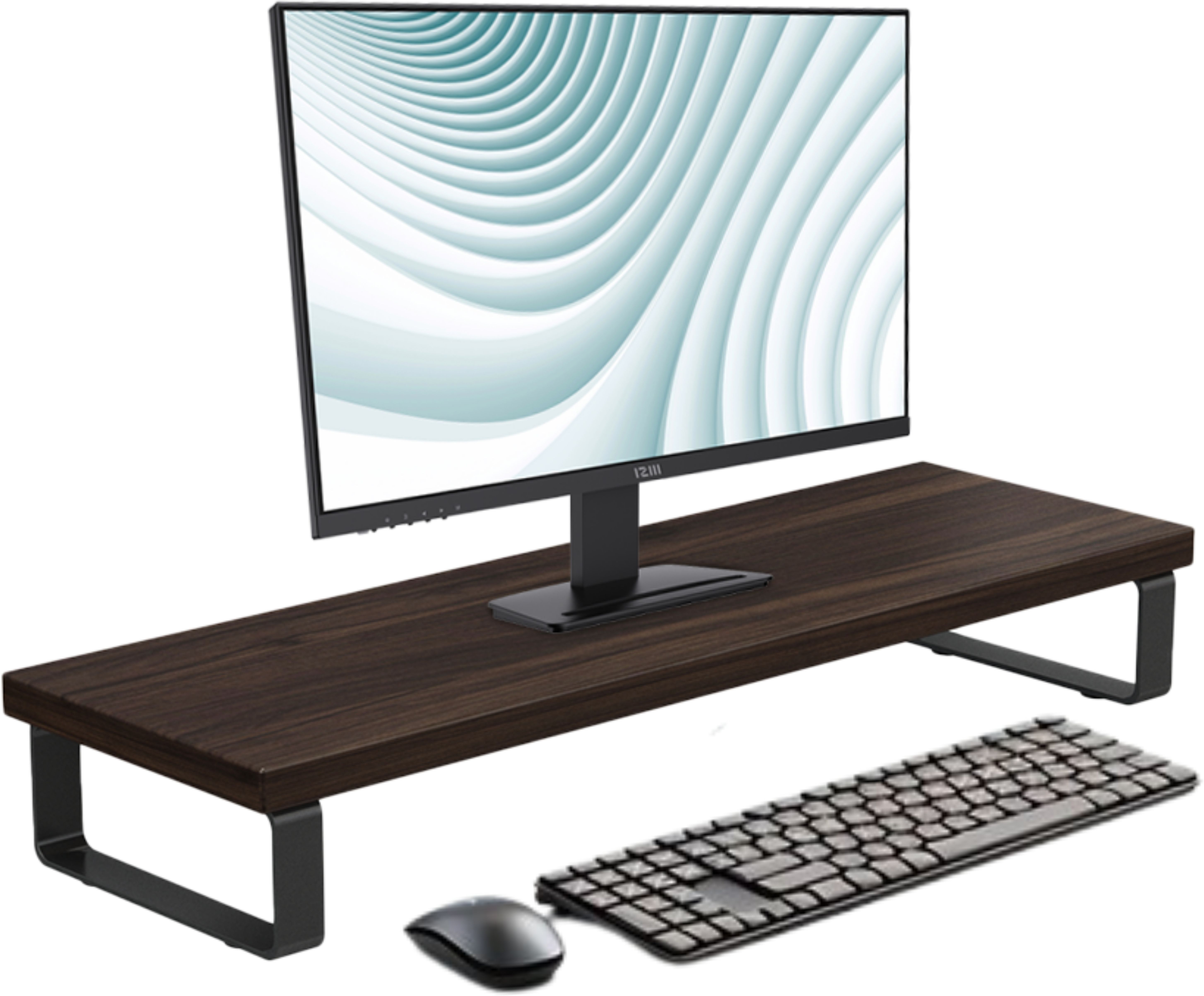 Flux Monitor Riser Stand with Metal Legs | Study, Office & Computer Table Black Wenge Wooden Floor and Desk Stand Laptop Stand Compatible with Universal Laptops-image-6
