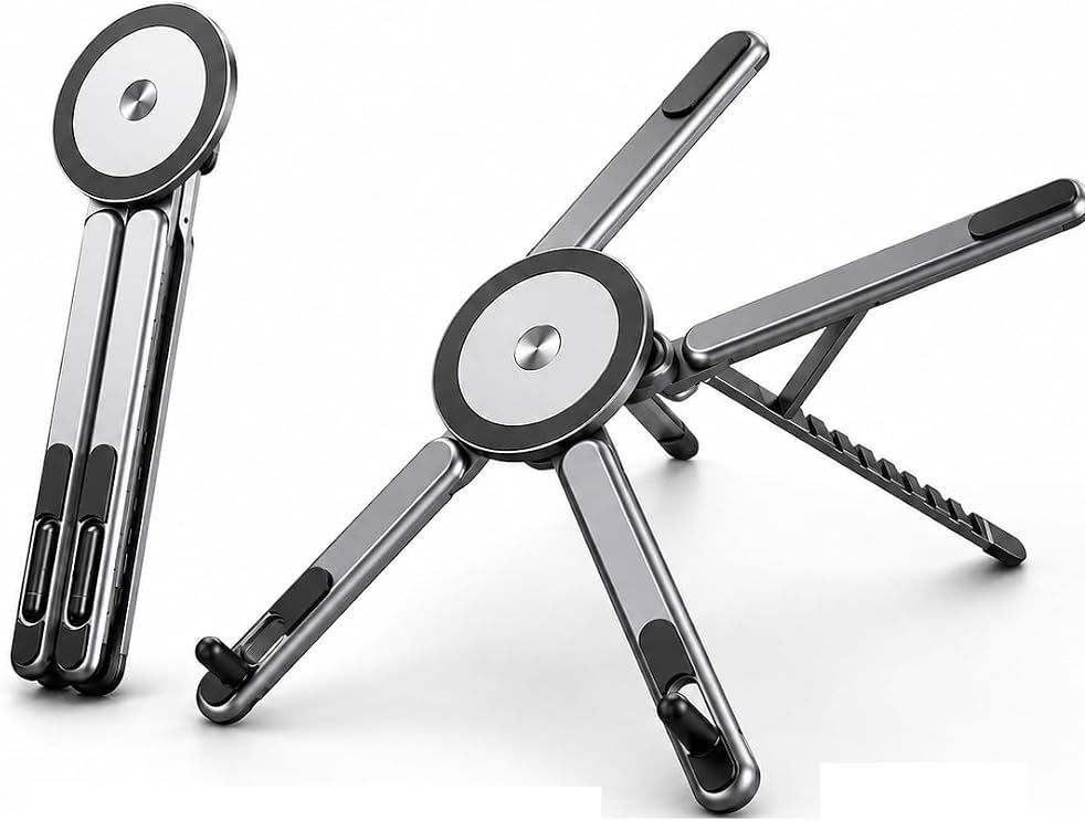 Velmi Universal Aluminium Laptop Stand Foldable Height Adjustable Base Long Lasting Performance Aluminium Rotatable Laptop Stand with Adjustable Height Compatible with Universal Laptops-image-48