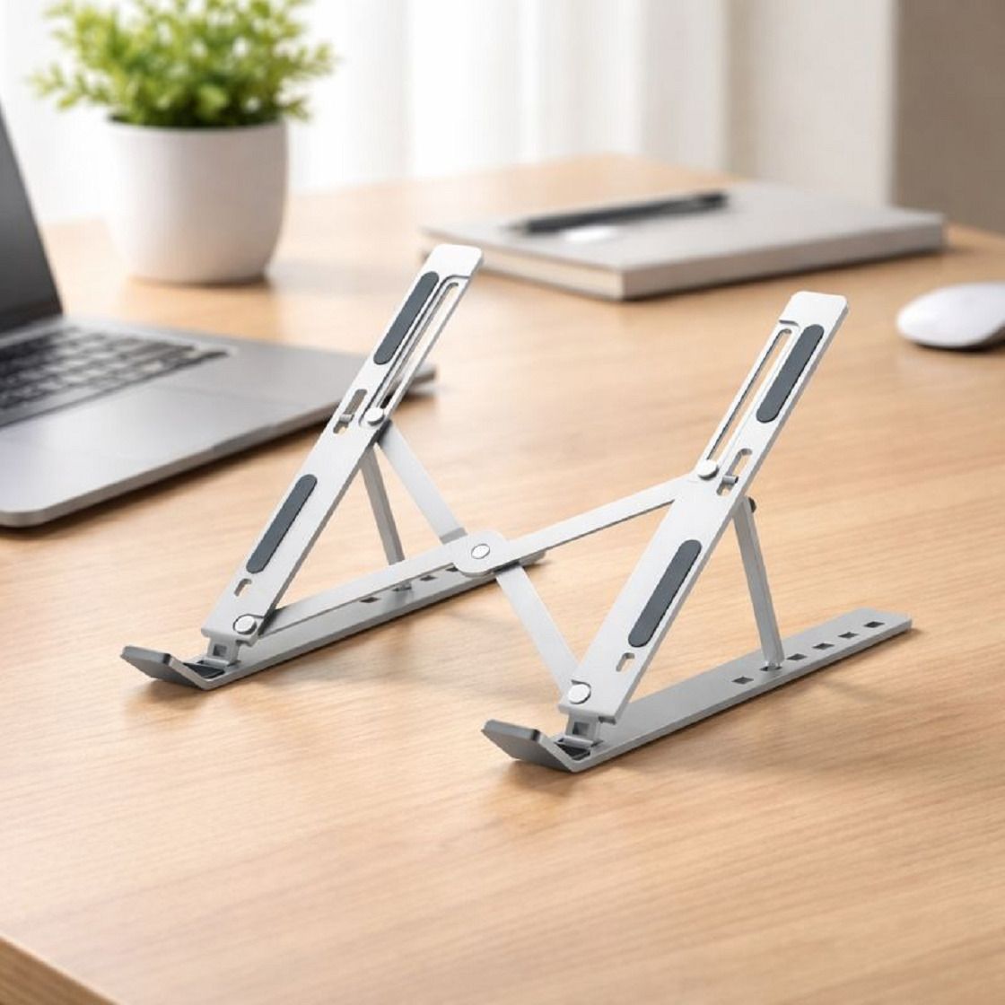 AURAMAX Adjustable & Foldable Riser with 7 Height Levels | Portable Laptop Holder A5 Adjustable and Foldable Riser with 7 Height Levels A5 Aluminium Desk Stand Rotatable Laptop Stand with Adjustable Height Compatible with Universal Laptops-image-11
