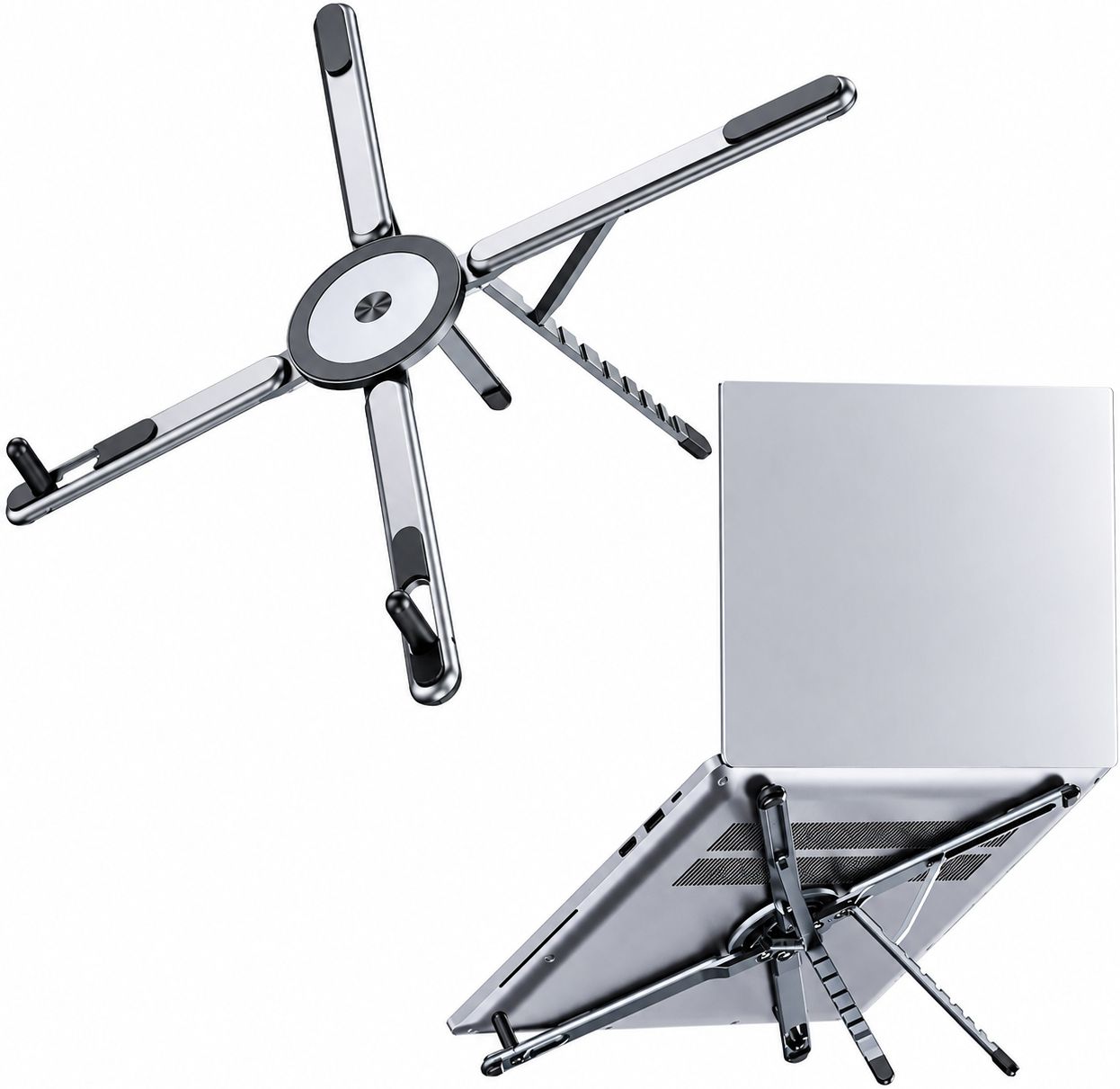 Hespa Portable Aluminium Notebook Stand Height Adjustable with Magnetic Holder Reduces Shoulder Fatigue Aluminium Rotatable Laptop Stand with Adjustable Height Compatible with Universal Laptops-image-44