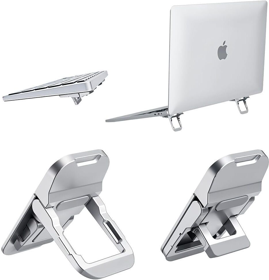 RUPEN 2Pcs Mini Laptop Stand for Desk Portable Metal PC Desk Stand 2Pcs Mini Laptop Stand for Desk Portable Metal PC Desk Stand Aluminium Rotatable Laptop Stand with Adjustable Height Compatible with Universal Laptops-image-4