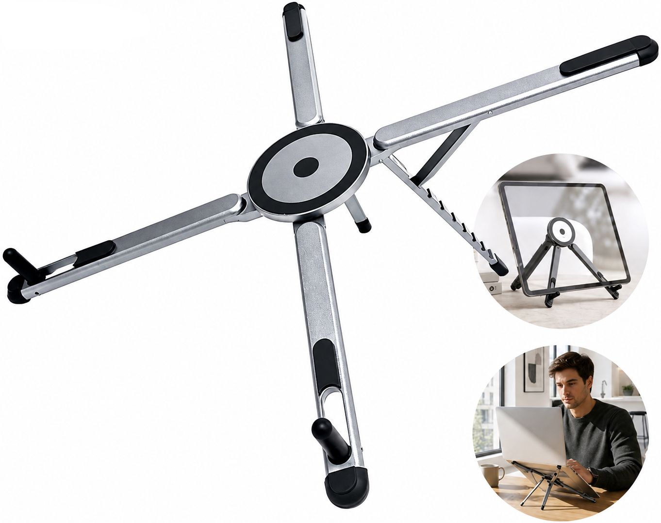 Hespa Ergonomic Laptop Desk Stand Height Adjustable for Professionals & Students Ideal for Reading & Browsing Aluminium Rotatable Laptop Stand with Adjustable Height Compatible with Universal Laptops-image-6