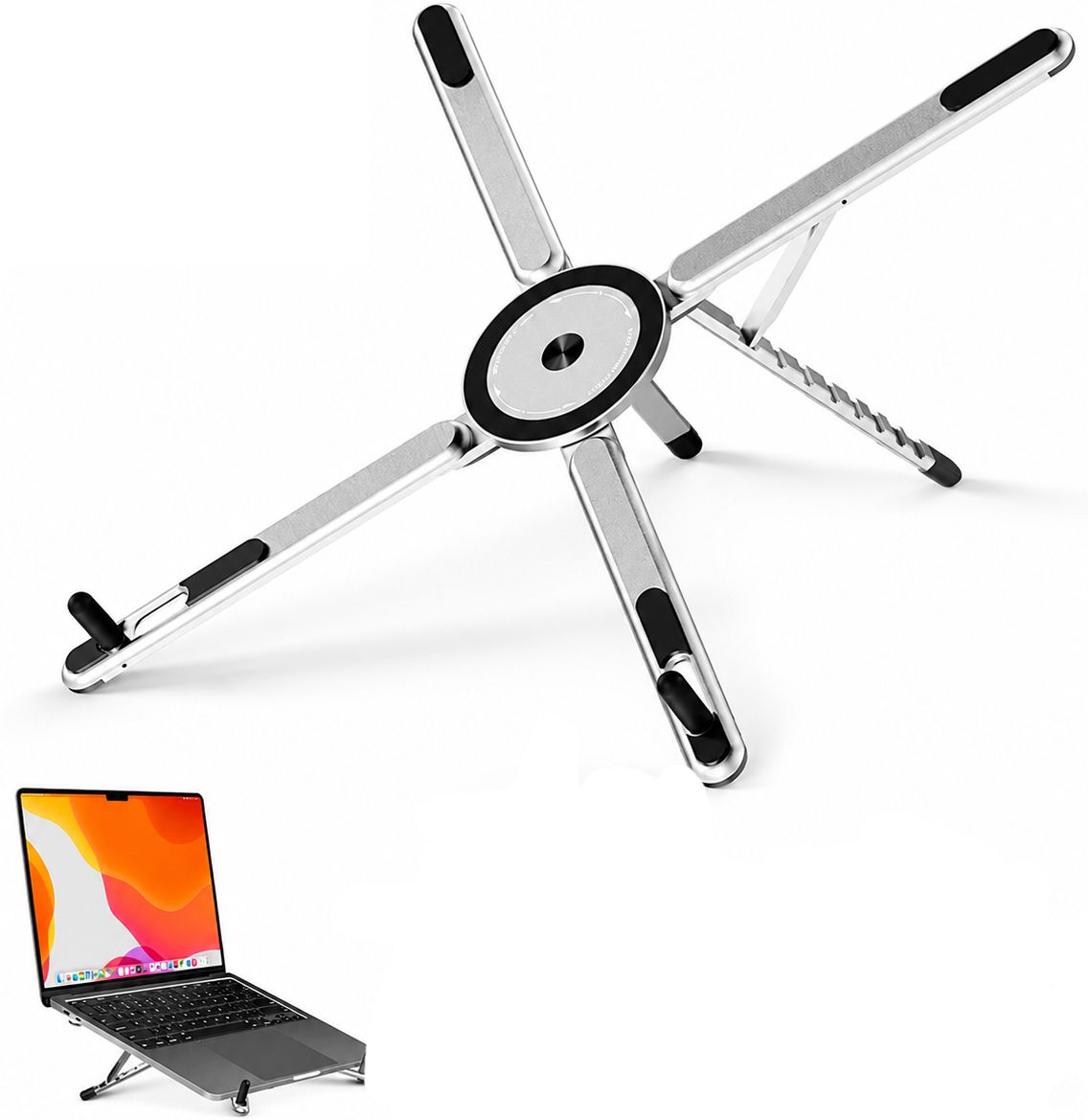 Velmi Aluminium Laptop Holder Foldable Height Adjustable Desk Stand Scratch Resistant Surface Aluminium Rotatable Laptop Stand with Adjustable Height Compatible with Universal Laptops-image-43