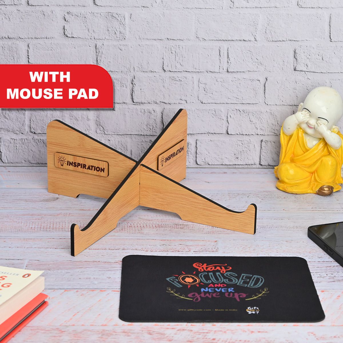 GIFT KYA DE Cross Laptop Stand With Mouse Pad Portable Laptop Stand compatible with MacBook Dell XPS HP Lenovo Wooden Floor and Desk Stand Rotatable Laptop Stand Compatible with Universal Laptops-image-23