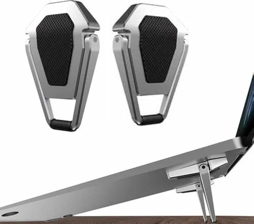 SOJUBA Non-Slip Base Desk Table Riser Holder Portable Lightweight Laptop Stand 2Pcs Laptop Desk Holder Portable Invisible Laptop Riser Stand Mini Cooling Pad Aluminium Floor and Desk Stand Rotatable Laptop Stand Compatible with Universal Laptops-image-44