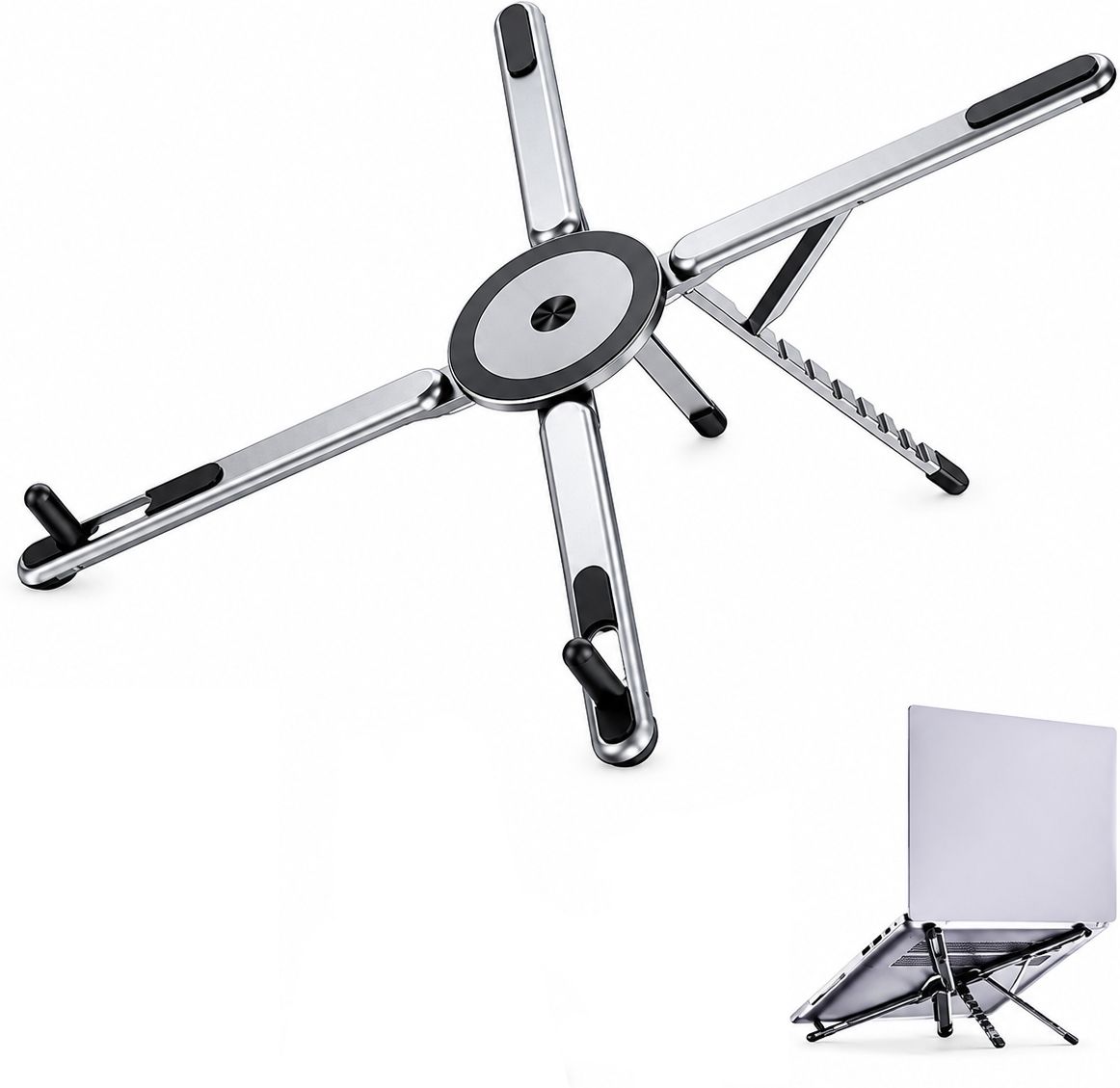 Hespa Ergonomic Laptop Holder Foldable Height Adjustable Metal Stand for Desk High Load Bearing Capacity Aluminium Rotatable Laptop Stand with Adjustable Height Compatible with Universal Laptops-image-49