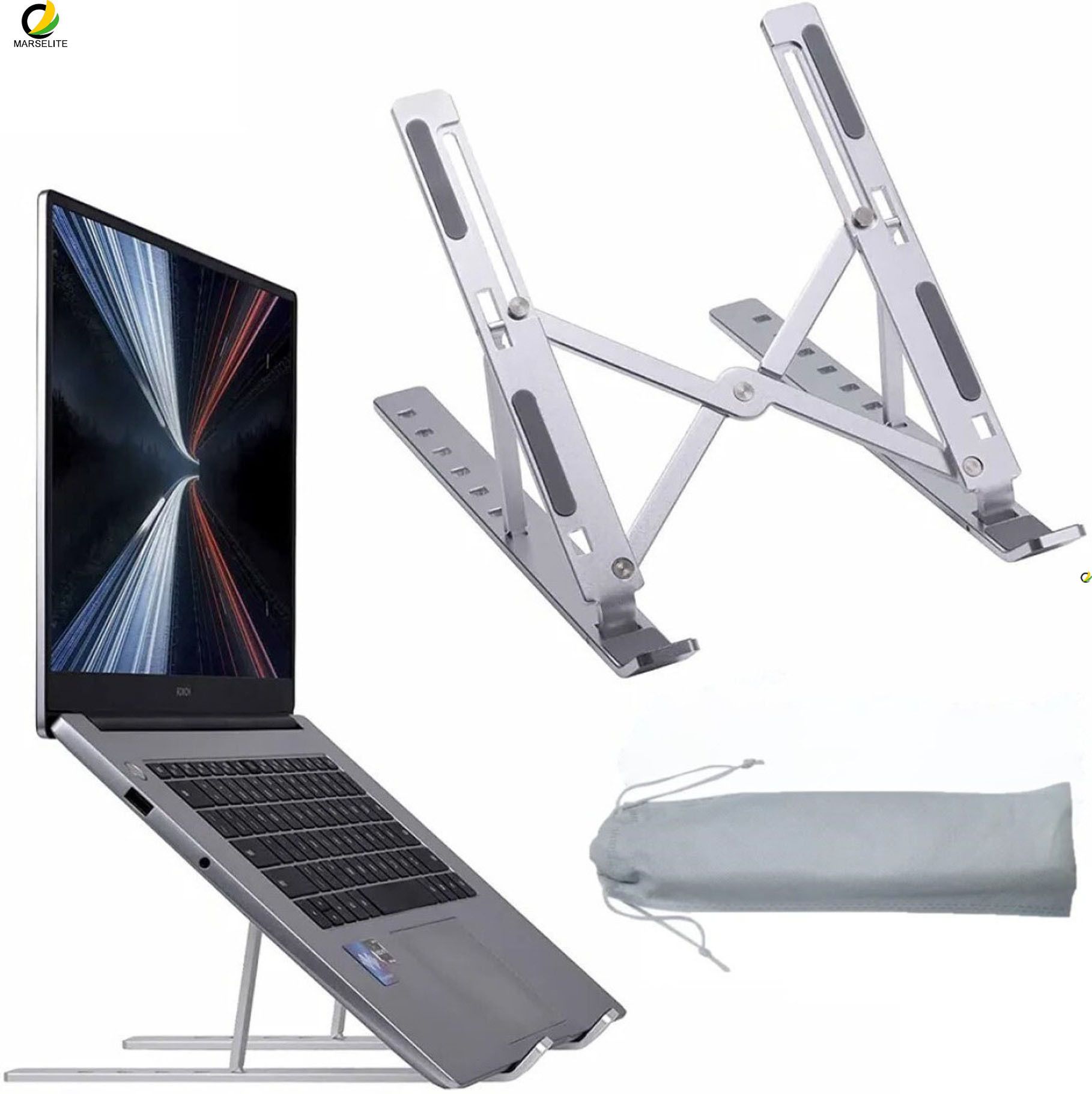 MARSELITE Foldable Laptop Stand Anti Slip Lightweight Holder MARS-STD25 Aluminium Desk Stand Laptop Stand with Adjustable Height Compatible with 26 - 35 cm Laptops-image-33