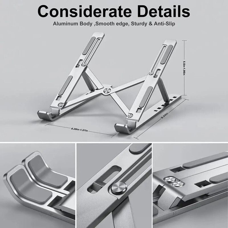 DKAVERI ENTERPRISE Aluminum 6 Adjustable Foldable Portable Laptop Stand Desktop Tablet Stand Aluminium Rotatable Laptop Stand with Adjustable Height Compatible with Universal Laptops-image-25