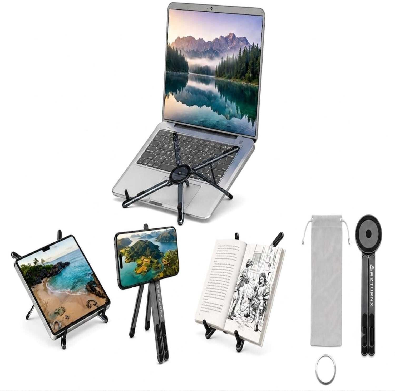 AZTURNX 3 IN 1 ULTIMATE LAPTOP STAND ST01 Aluminium Rotatable Laptop Stand with Adjustable Height Compatible with Universal Laptops-image-5