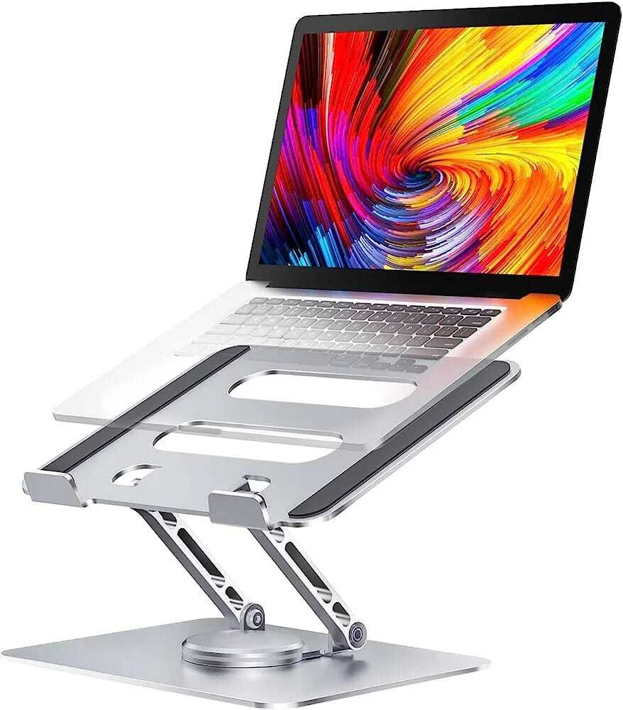 Ancestors Height Adjustable Foldable Riser for All Laptops up to 16 Inch/40.64 cms Aluminium Floor and Desk Stand Rotatable Laptop Stand with Adjustable Height Compatible with 36 - 39cm Laptops image 1