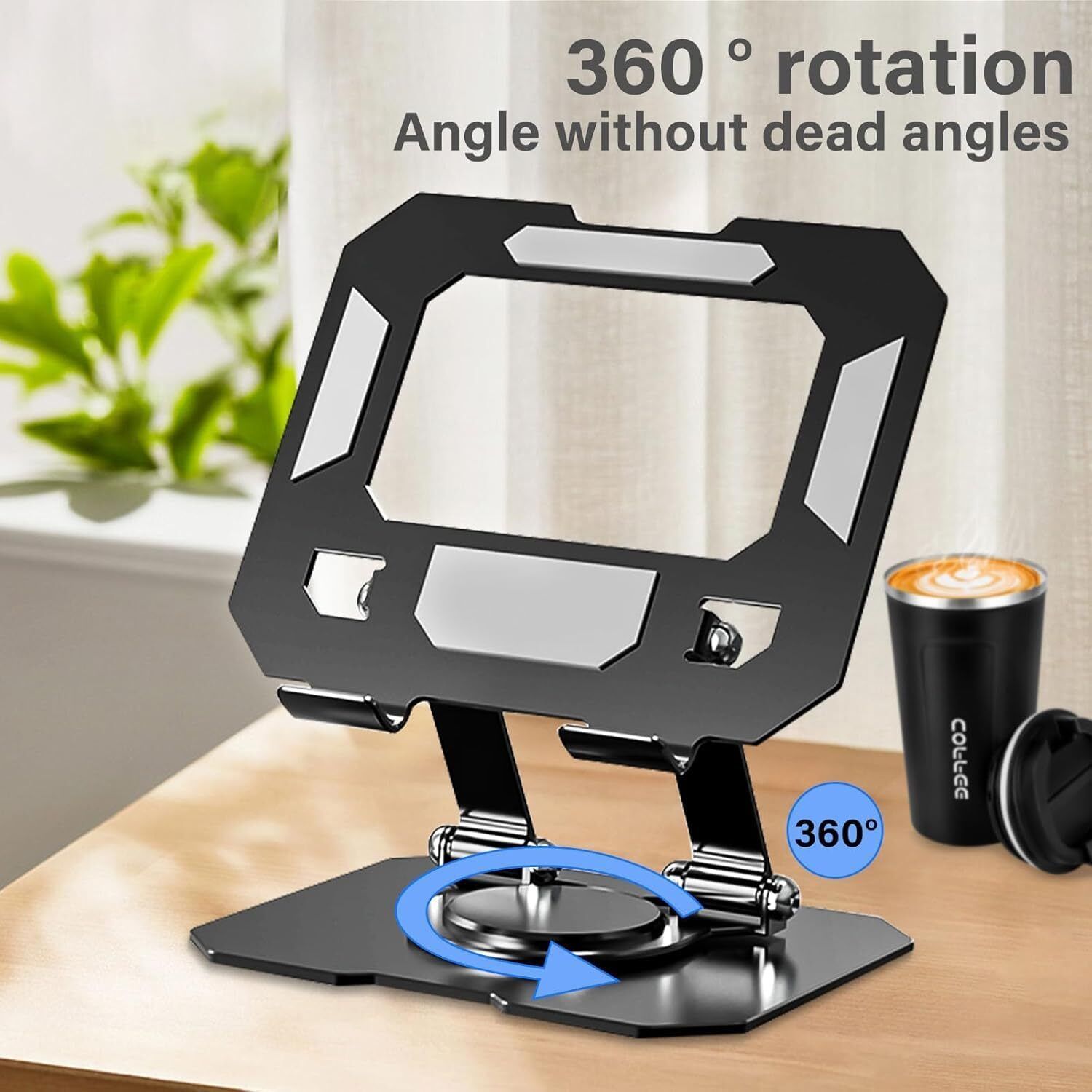 USPOT Heavy Aluminum Metal Tablet Stand Holder w 360 Rotating Base Adjustable Folding Aluminium Floor and Desk Stand Rotatable Laptop Stand with Adjustable Height Compatible with Universal Laptops-image-30