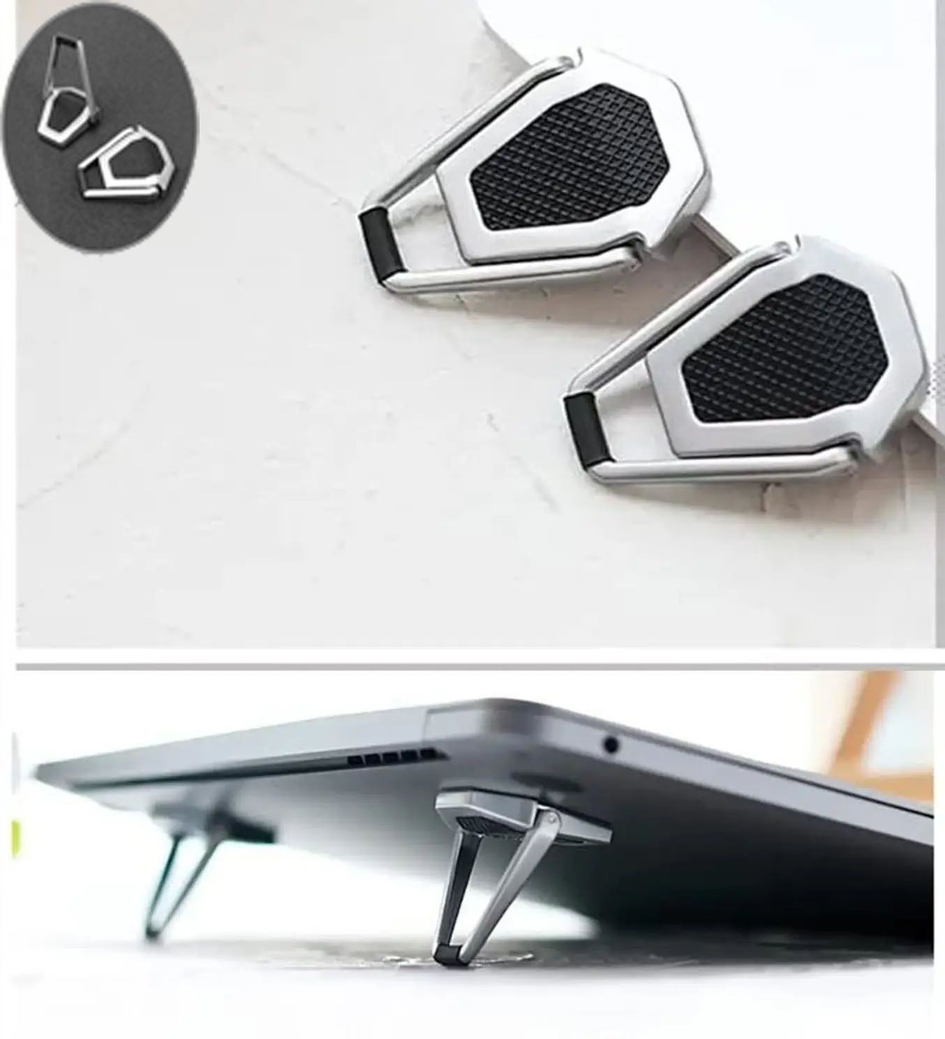 BUFONA NonSlip Base Foldable Desk Table Riser 2pcs Holder Stand Mini Cooling Pad Lightweight Laptop Desk Laptop Holder Portable Invisible Laptop Riser Stand Aluminium Rotatable Laptop Stand Compatible with Universal Laptops-image-49