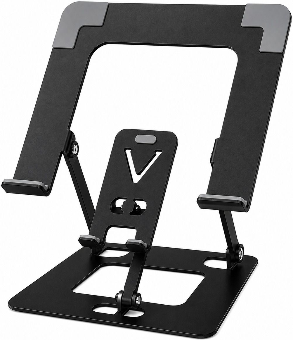 BOOM Portable & Lightweight Laptop Stand with Phone Holder, Foldable Metal Stand Metal Laptop Stand with Phone Holder|Foldable Desk Laptop Stand Carbon Steel Laptop Stand with Adjustable Height Compatible with Universal Laptops-image-21