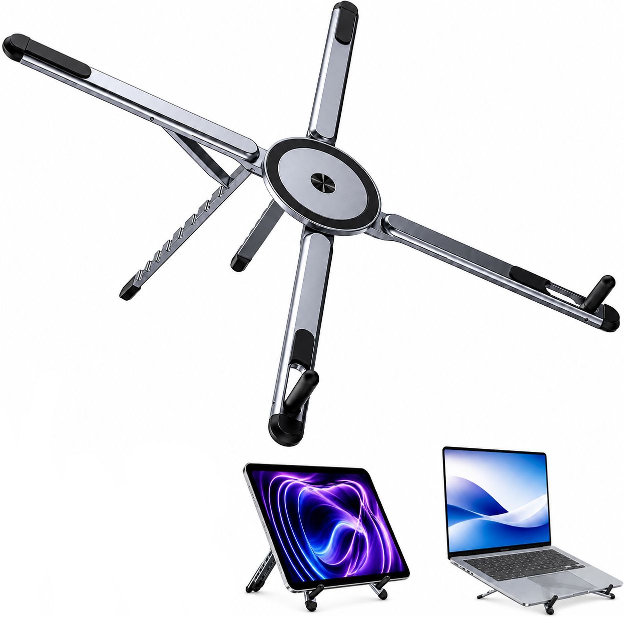 Velmi Portable Laptop Stand Height Adjustable Foldable Aluminium Frame Ideal for Video Meetings Aluminium Rotatable Laptop Stand with Adjustable Height Compatible with Universal Laptops-image-2