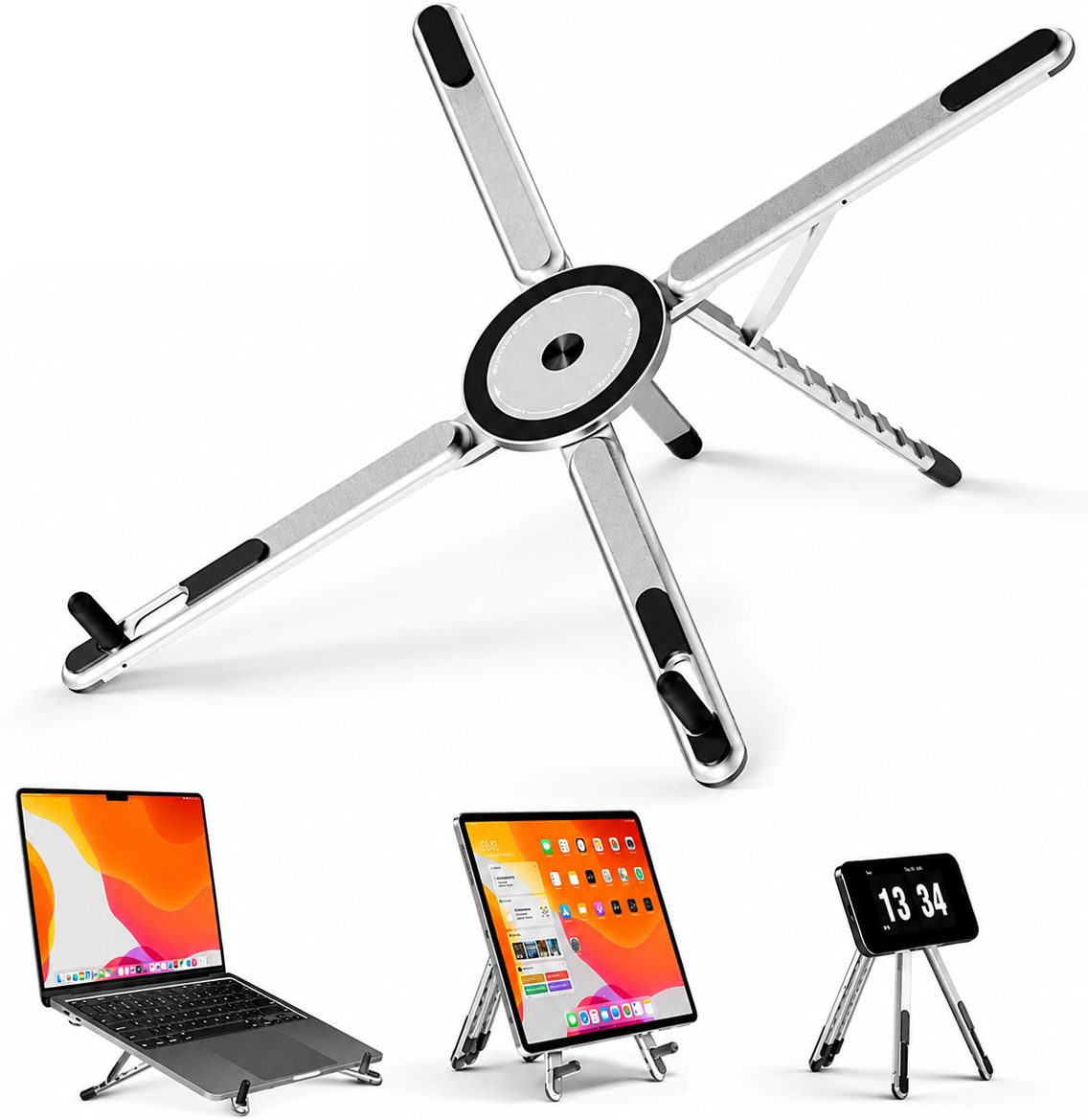 Hespa Multi Angle Laptop Stand Foldable Aluminium Holder for Desk & Office Use Anti Slip Silicone Pads Aluminium Rotatable Laptop Stand with Adjustable Height Compatible with Universal Laptops-image-20