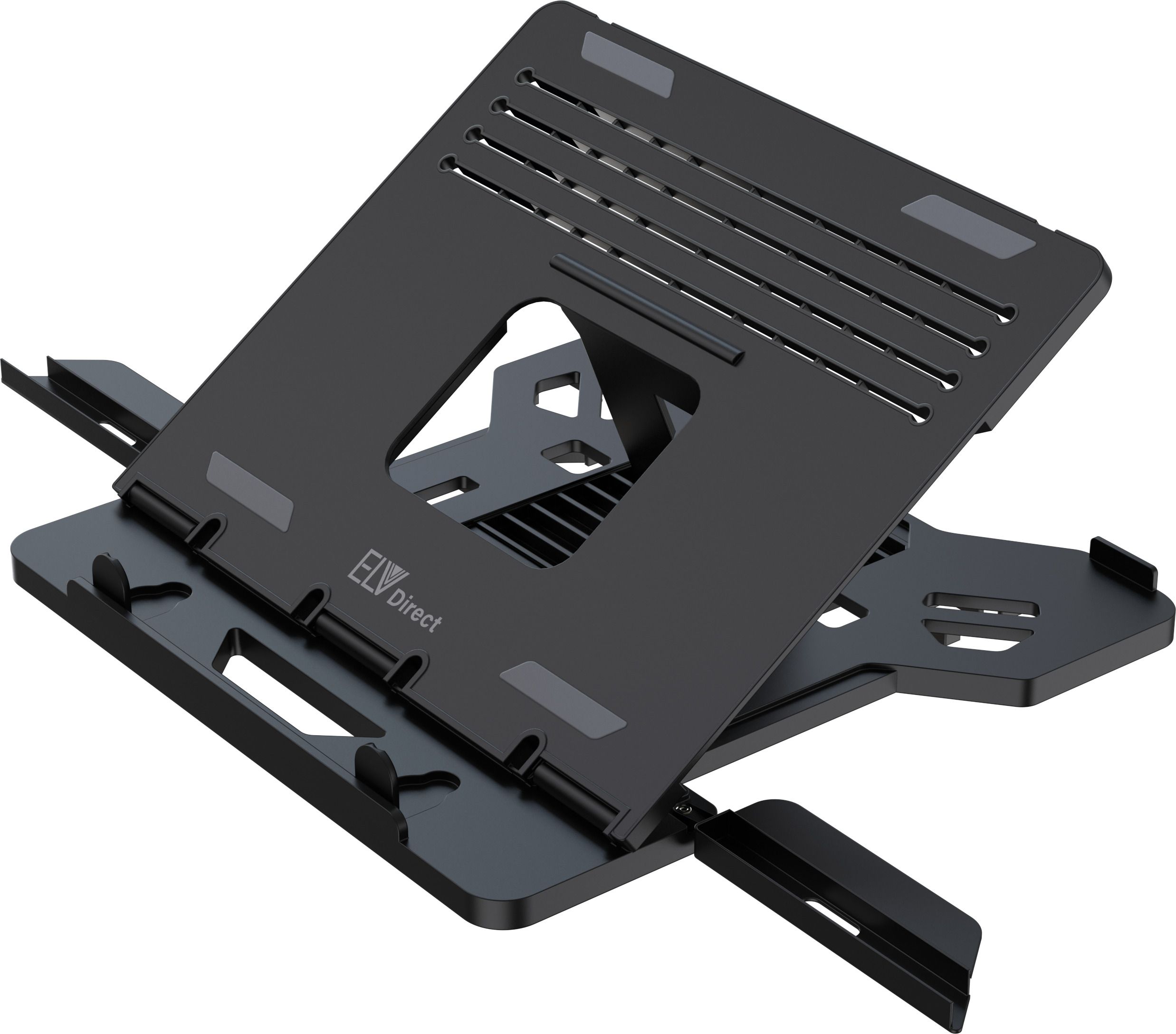 ELV DIRECT Adjustable Foldable Laptop Stand with 2 Attached Phone Stands, for Laptops ABSLAPSTNDBLK11 Laptop Stand