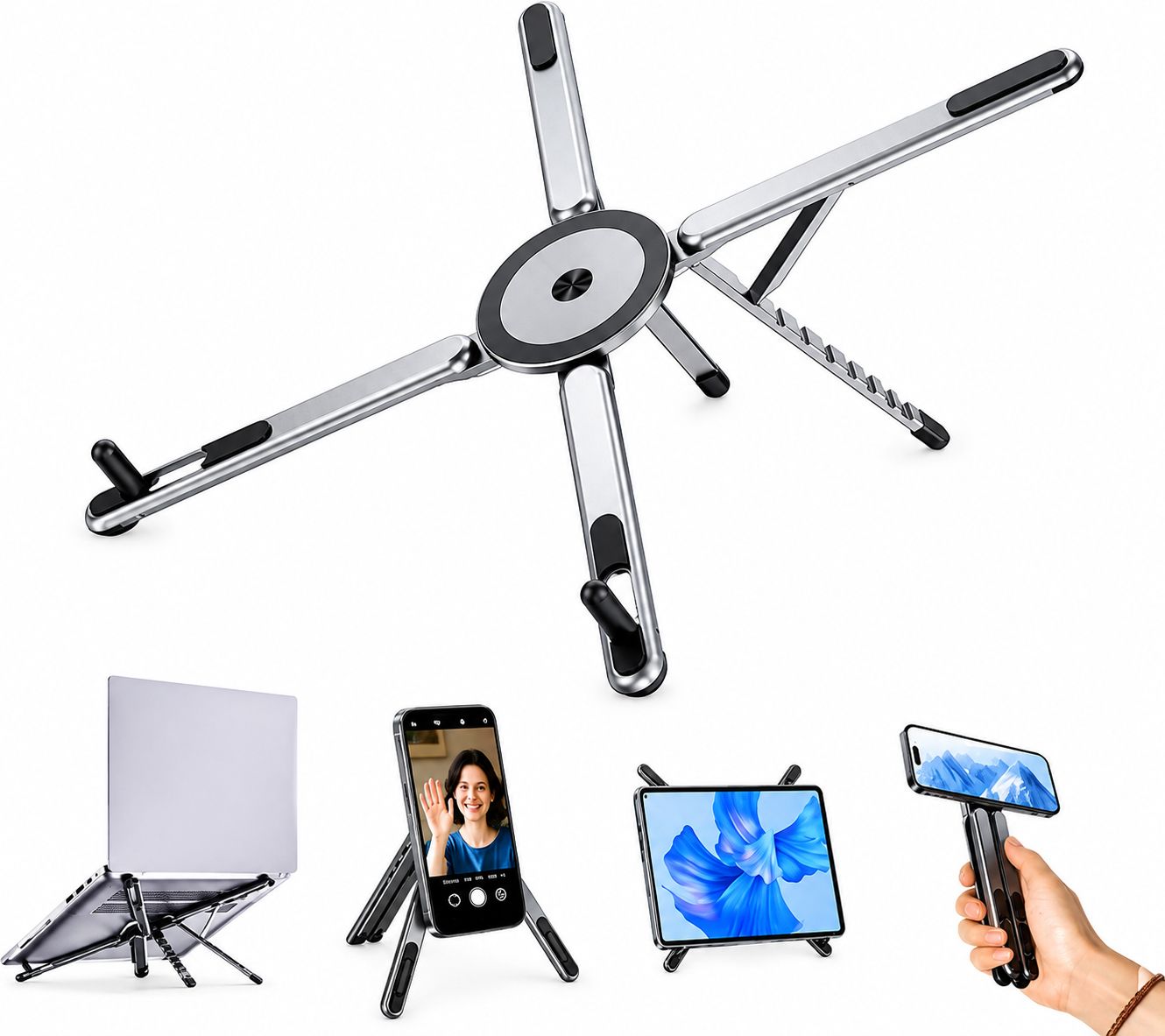 mPix Aluminium Laptop Stand Multi Angle Foldable Holder for Office & Study Open Ventilation Structure Aluminium Rotatable Laptop Stand with Adjustable Height Compatible with Universal Laptops-image-44
