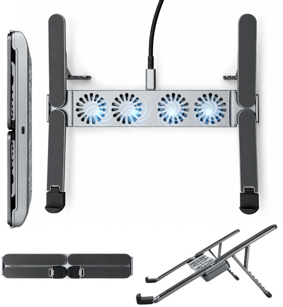 Etzin Laptop Stand with 4 Cooling Fans, Aluminium Alloy, Adjustable Height Help-Line No. +91-22-49696922. Iron Rotatable Laptop Stand with Adjustable Height Compatible with 26 - 35 cm, 36 - 39cm, 40 - 44cm, Universal Laptops-image-1