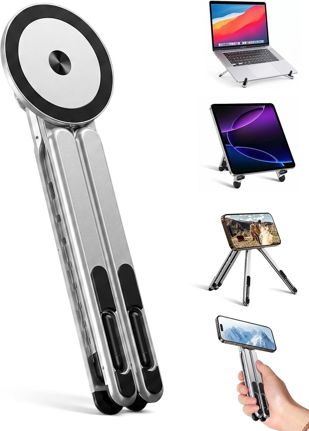 BINKS TRADERS [Ultra-Slim] Foldable Portable Laptop Stand for Desk 3-in-1 Magnetic Foldable Stand for Laptop, Tablet & Phone Aluminium Rotatable Laptop Stand with Adjustable Height Compatible with Universal Laptops-image-17