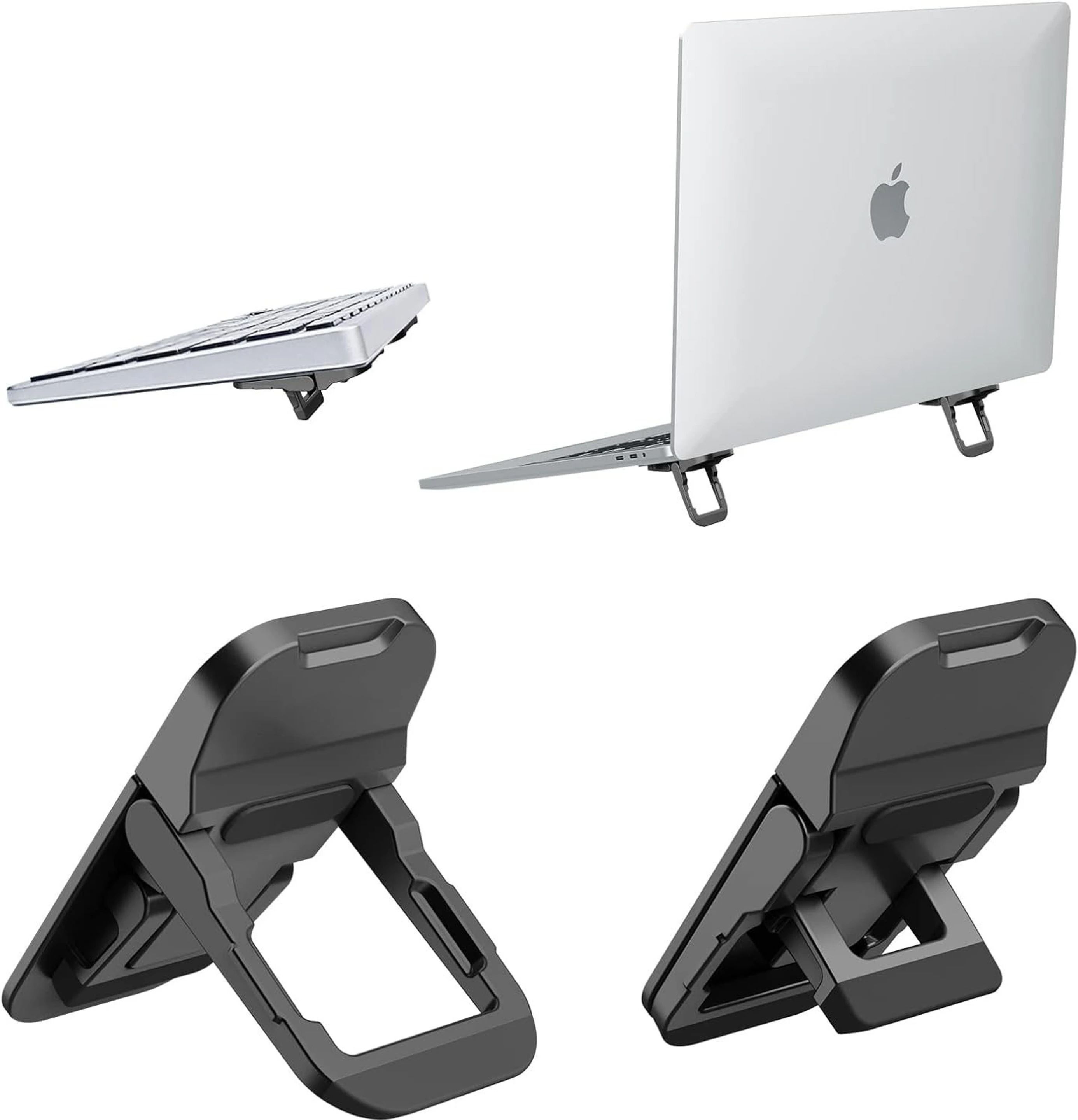 EYNK Adhesive Laptop Stand Feet Portable Folding Laptop Risers with 2 Heights Black Adhesive Aluminum Mini Stand Universal Cooling Support Aluminium Laptop Stand with Adjustable Height Compatible with Universal Laptops-image-6