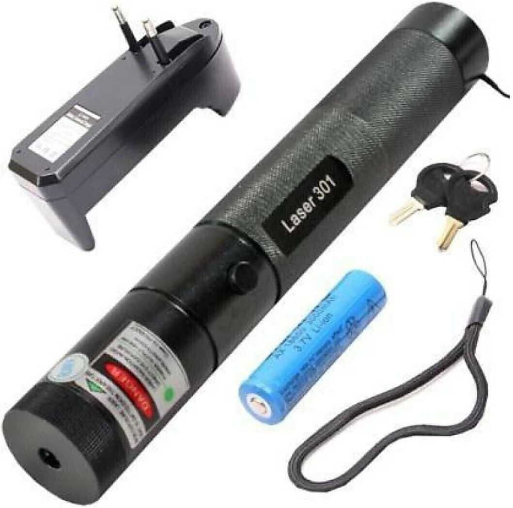 Sqoota High Powered Milatary Burning Green Laser Pointer 650nm, Working Time Over 8000 Hours Rechargable Green Laser-303 Pointer Party Pen Disco Light 5 Mile + Battery