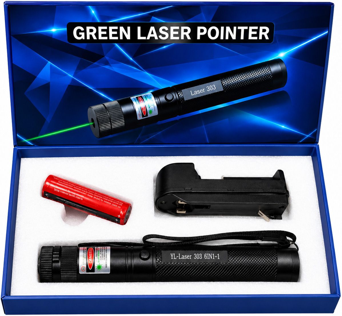 Pkart Laser 303 Green Laser Pointer with 6 Character Projection Caps Rechargeable-picture-47