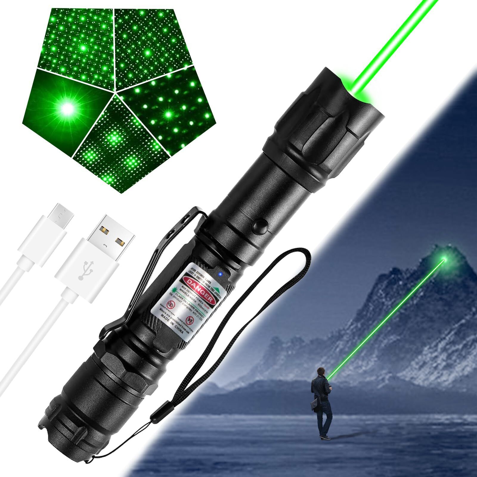 ZITRONIX LED Green Laser Pointer Waterproof Flashlight USB Rechargeable Long Range-image-17
