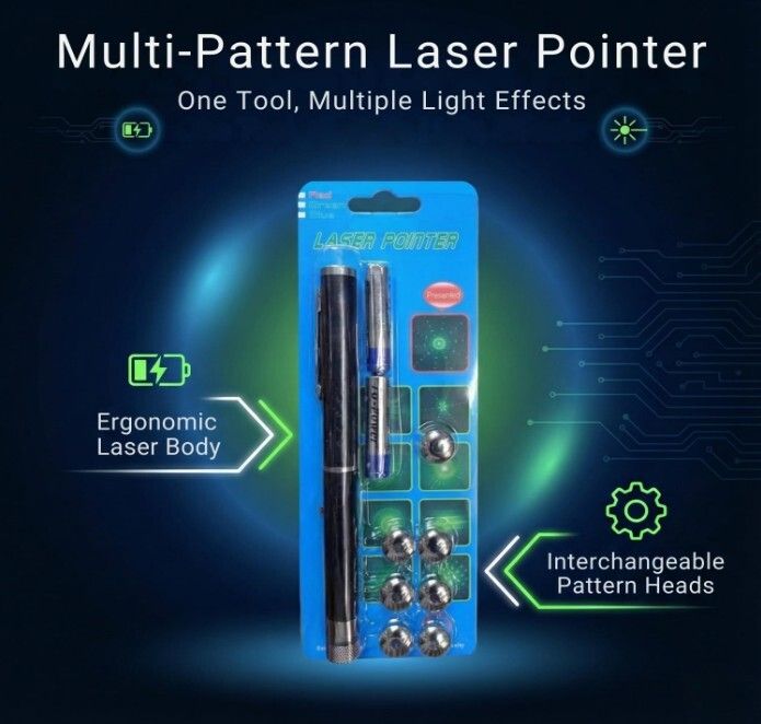 Dvija Collection |Green Laser Pointer Pen with 8 Pattern Heads | High Power Laser Light|-picture-25