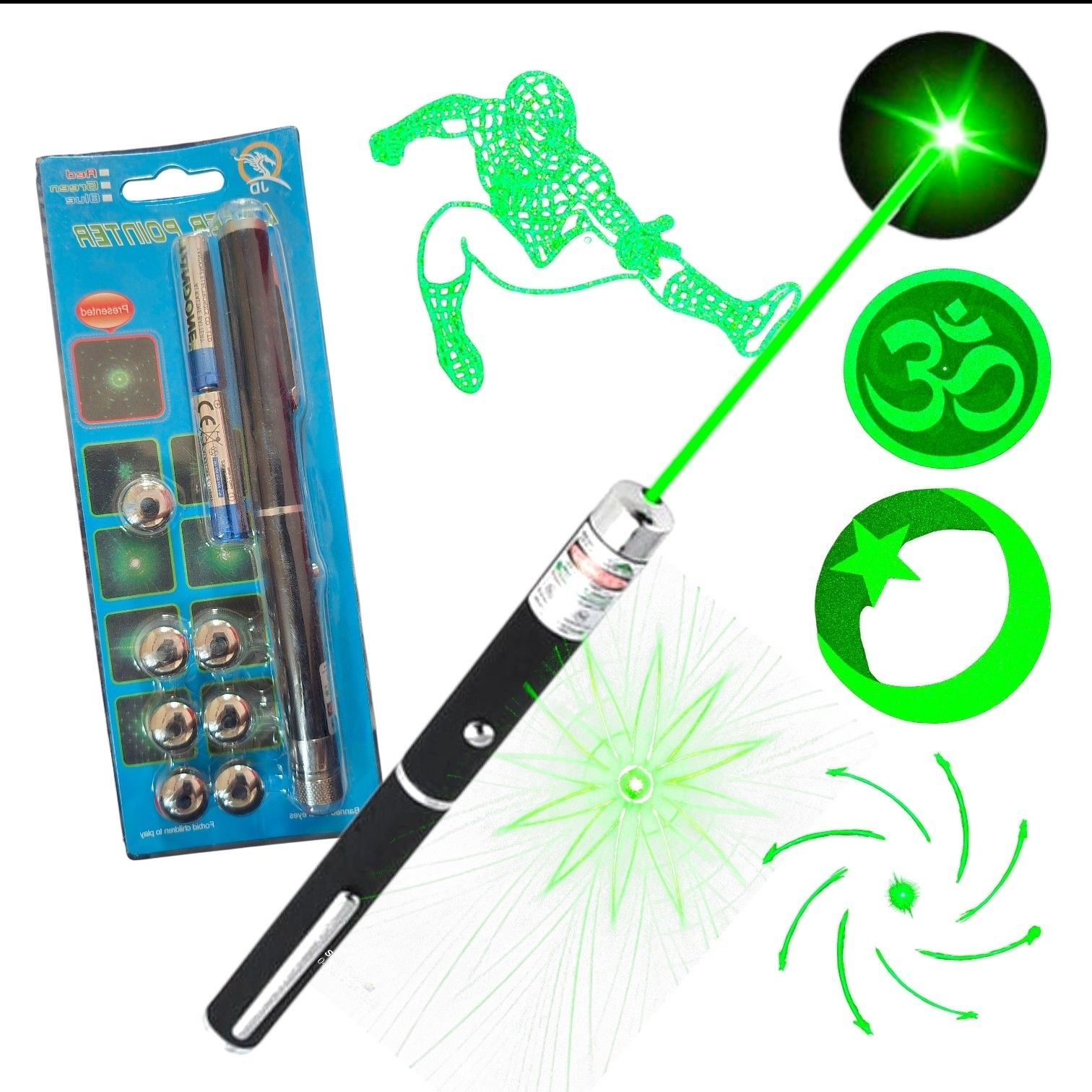 Sharu High Power Green Laser Pointer Pen with Multi-Pattern Caps-image-22