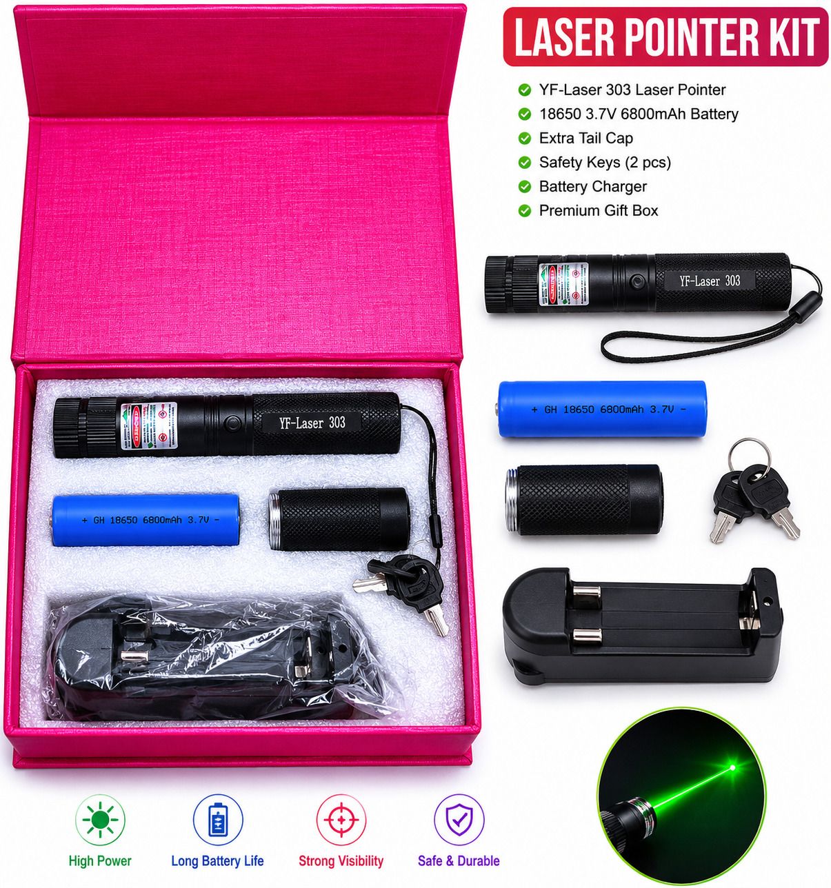 Tech Inspire Niklace Green Laser Pointer Pen 500mW Rechargeable 532nm with Battery & Charger-picture-33