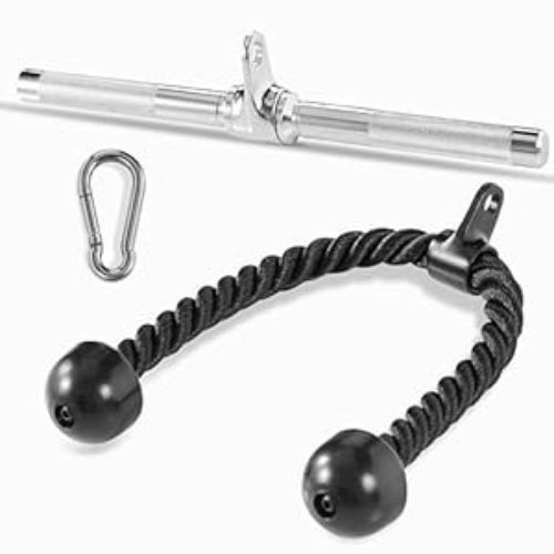 Tricep Pull-Down Rope, Snap lock and Rotating Straight Bar Combo Lat Pulldown