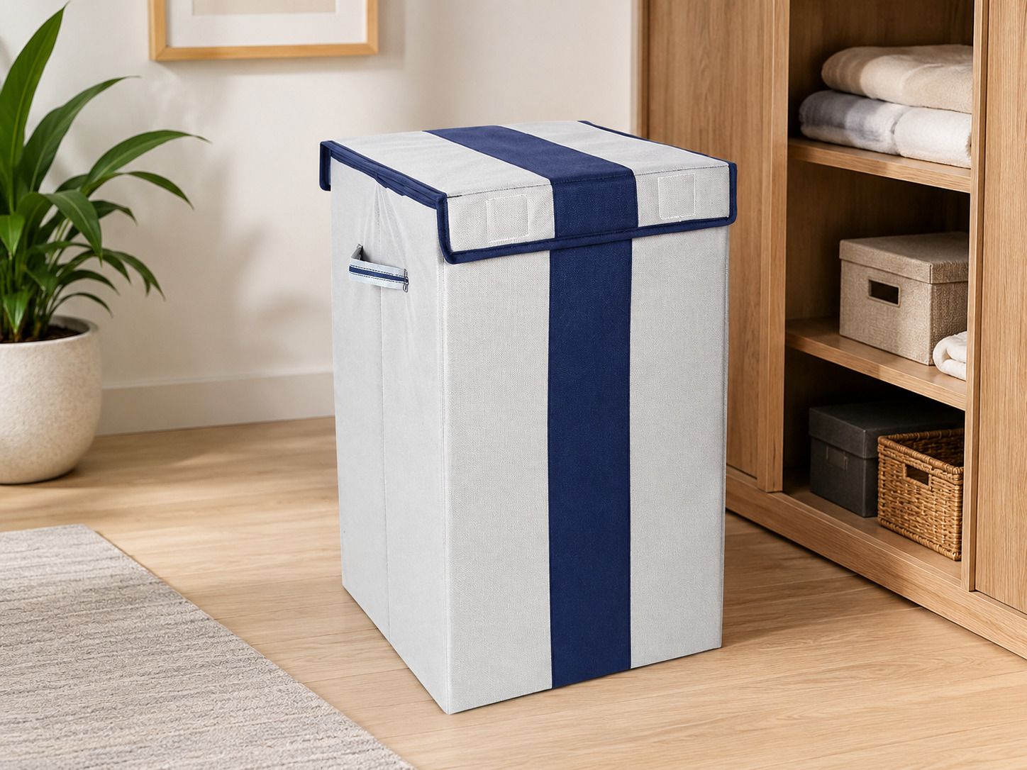 75 L Grey, Blue Laundry Basket-image-12