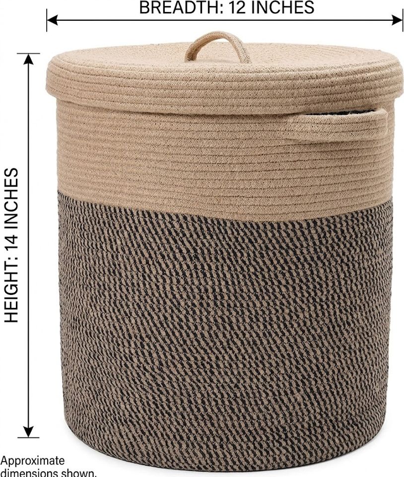 Cotton, Jute Round Storage Basket with Lid Multi-Purpose Organizer Storage Basket-image-45